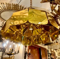 Set of 3 Moderne Gilt Metal "Flower" Light Fixtures. Sold Individually.