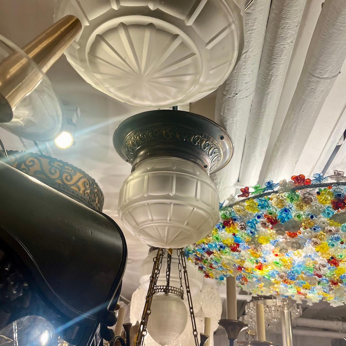 Early 20th Century Set of 3 Flush-Mounted Light Fixtures, Sold Individually For Sale