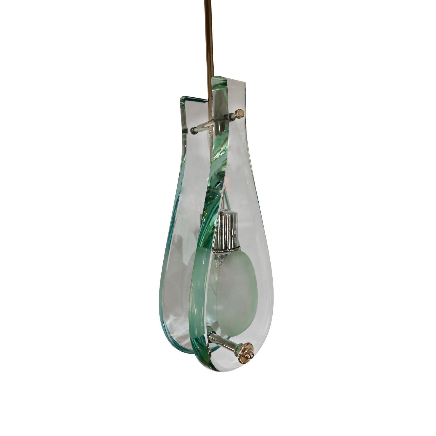 Mid-Century moderno Set di 3 luci in stile Fontana Arte con facciate in vetro tagliato a mano, anni '50 in vendita