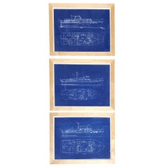 Set of 3 Frame Cruiser Yacht Boat Blueprint Art Prints