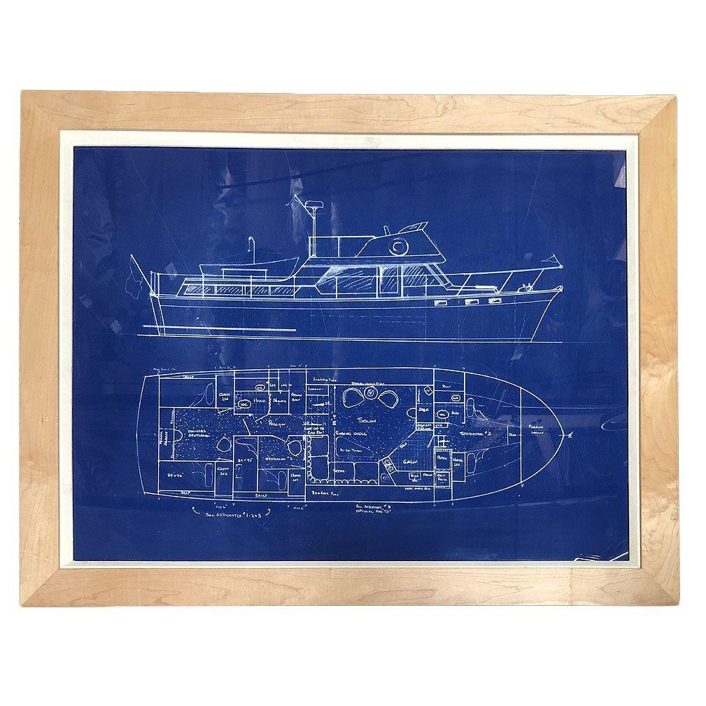 Set of 3 Frame Cruiser Yacht Boat Blueprint Art Prints (Ensemble de 3 tirages d'art de plans de bateaux de croisière) Excellent état - En vente à Van Nuys, CA