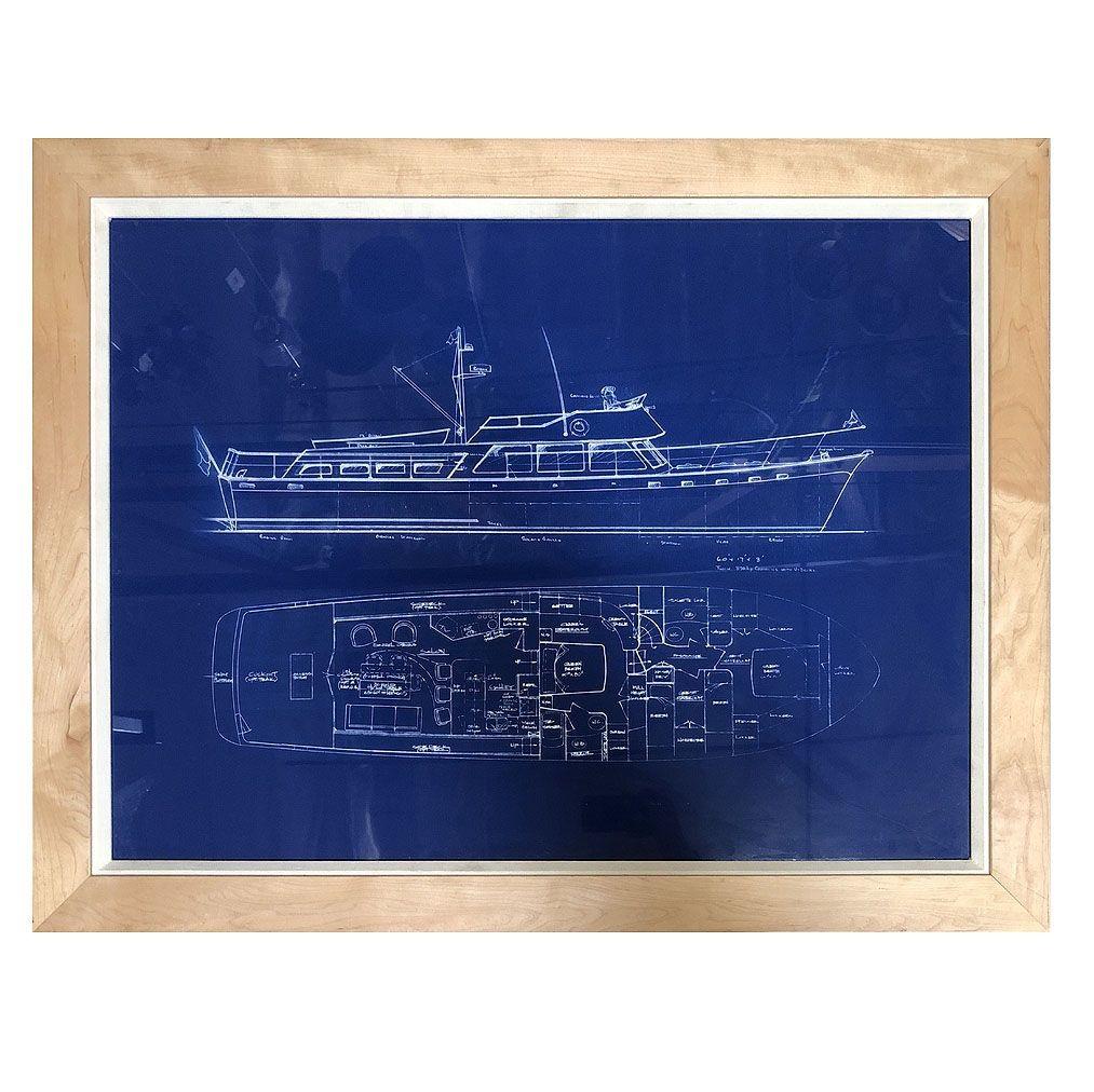 Milieu du XXe siècle Set of 3 Frame Cruiser Yacht Boat Blueprint Art Prints (Ensemble de 3 tirages d'art de plans de bateaux de croisière) en vente