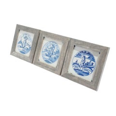 Set of 3 framed 17th century Delft faience tiles, c. 1650-80