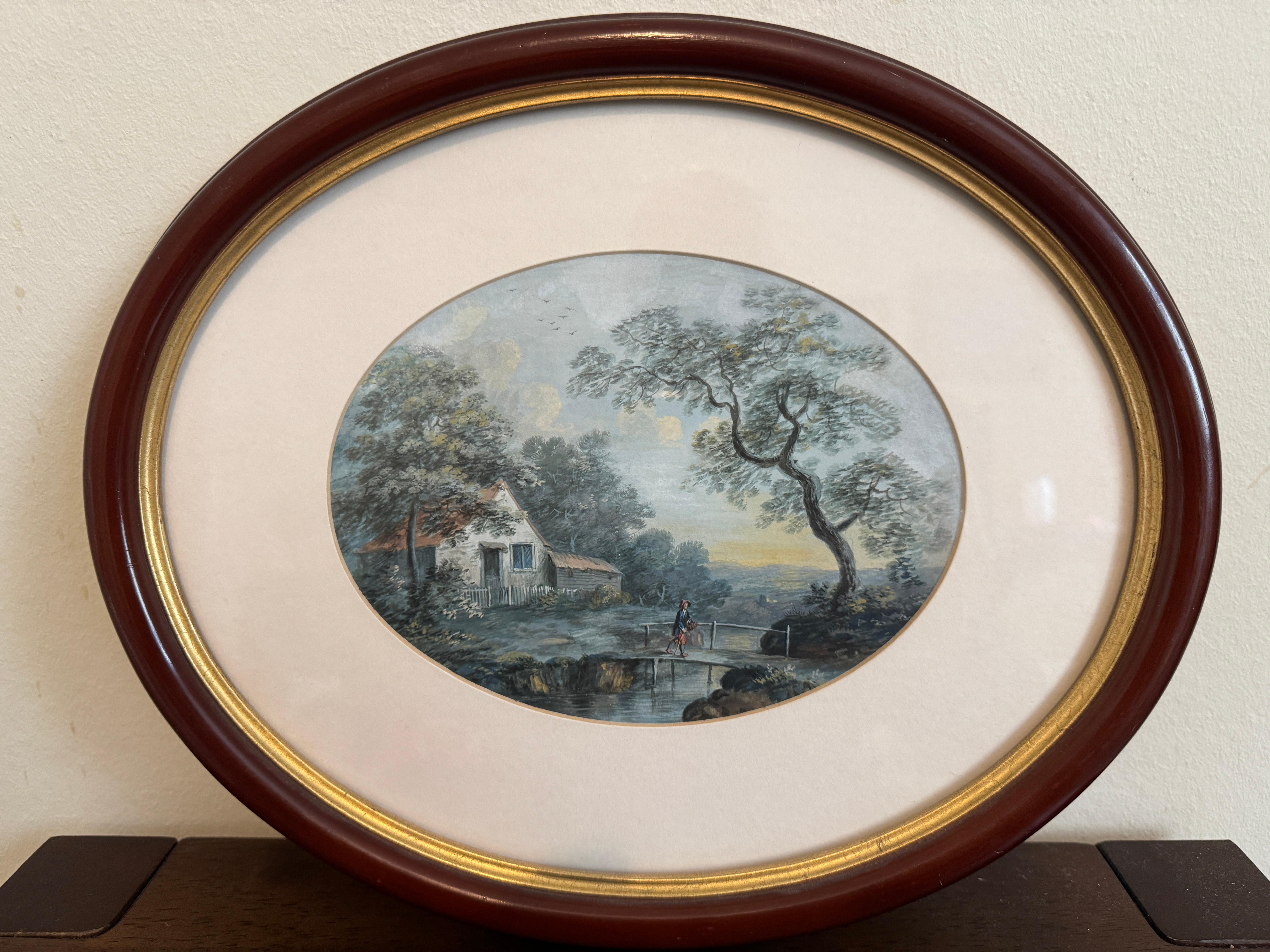 Britannique Ensemble de 3 aquarelles encadrées du 19e siècle - Scènes de paysages pastoraux en vente