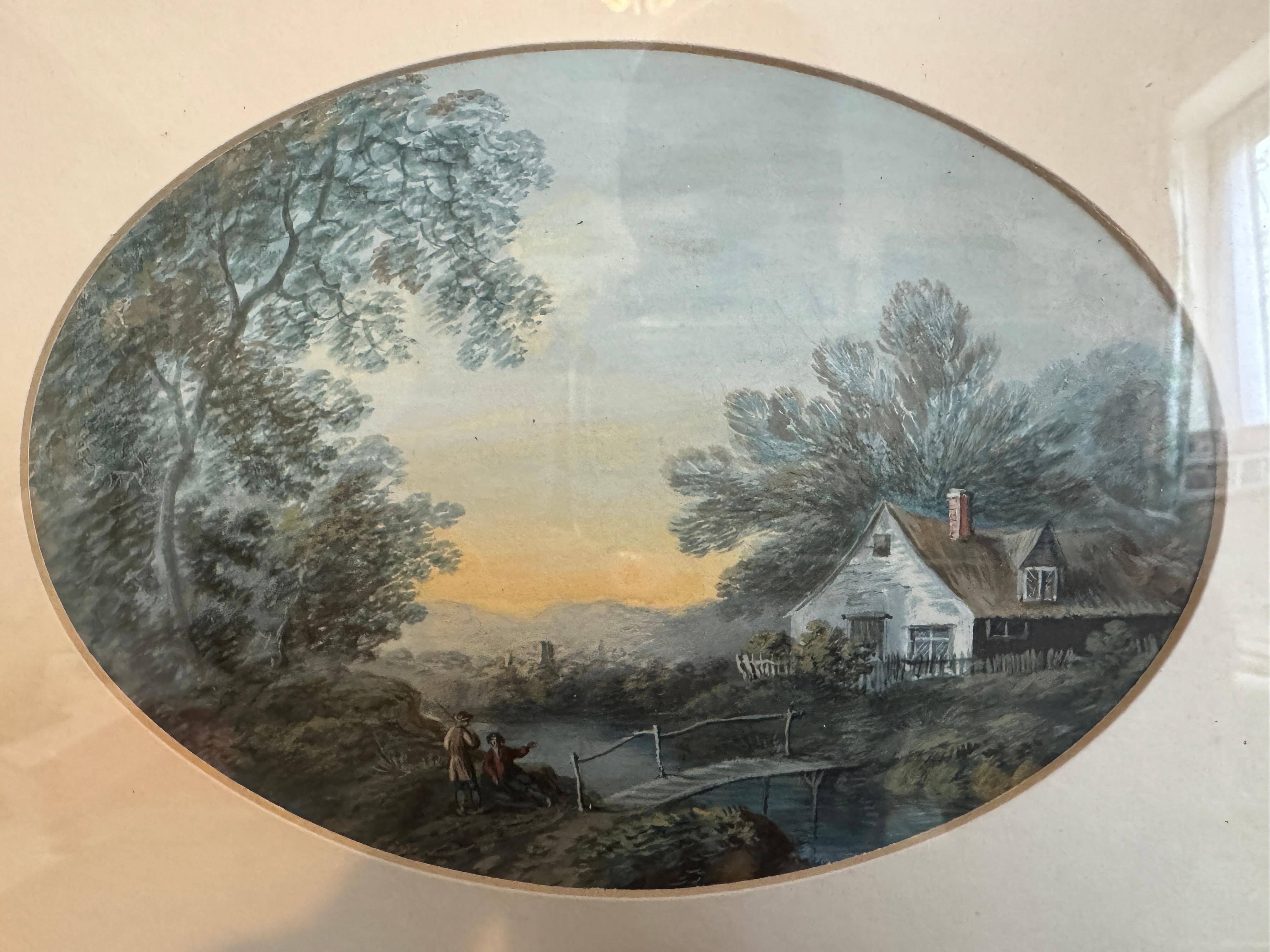 Peinture Ensemble de 3 aquarelles encadrées du 19e siècle - Scènes de paysages pastoraux en vente