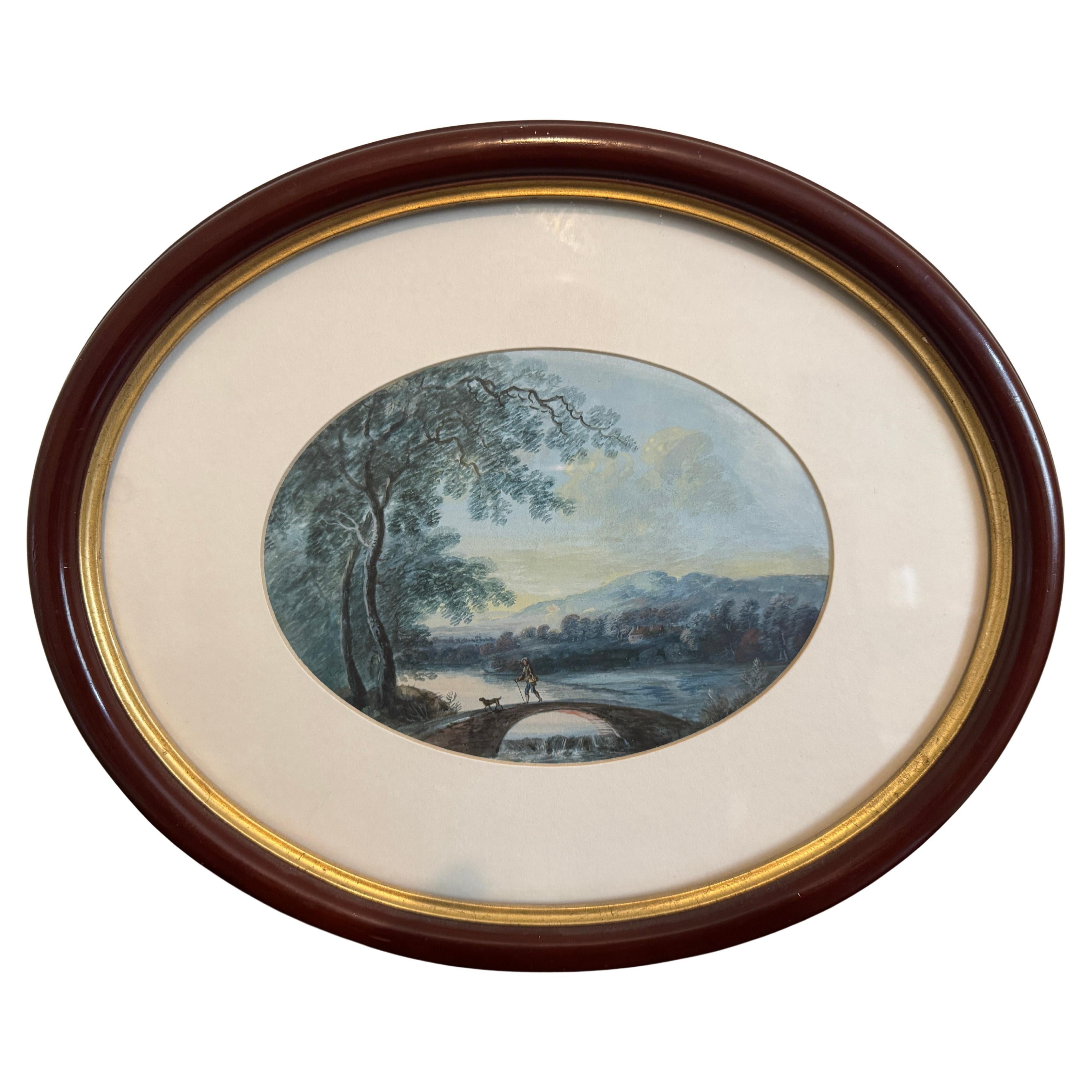 Ensemble de 3 aquarelles encadrées du 19e siècle - Scènes de paysages pastoraux en vente