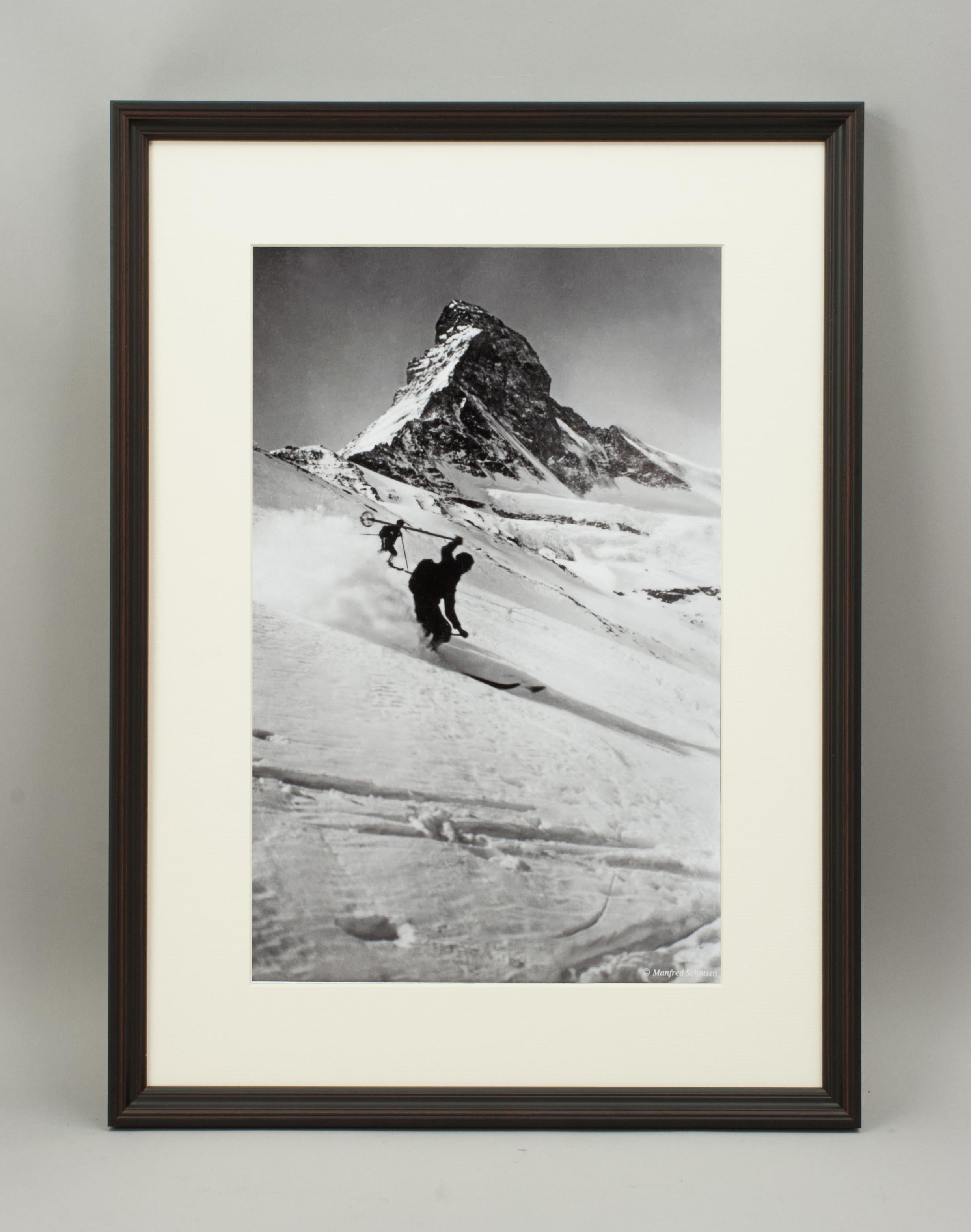 Wood Set of 3 Framed Alpine Ski Photograph, Matterhorn, Scheidegg and Der Sprung