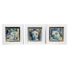 Set di 3 piastrelle barocche portoghesi antiche incorniciate