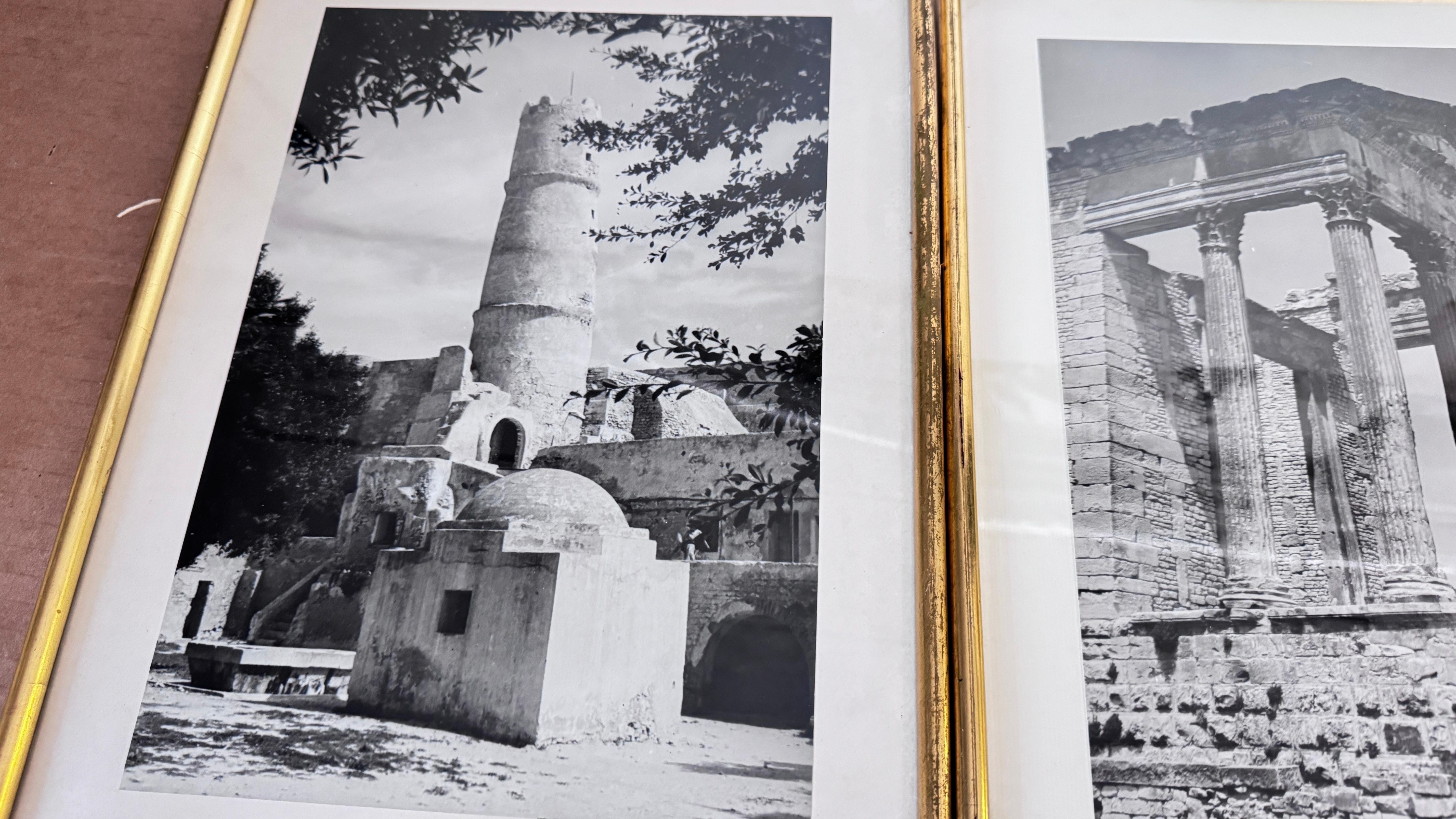 Set of 3 Framed Black and White Photographs 1950s Monuments Gold Frames en venta 5