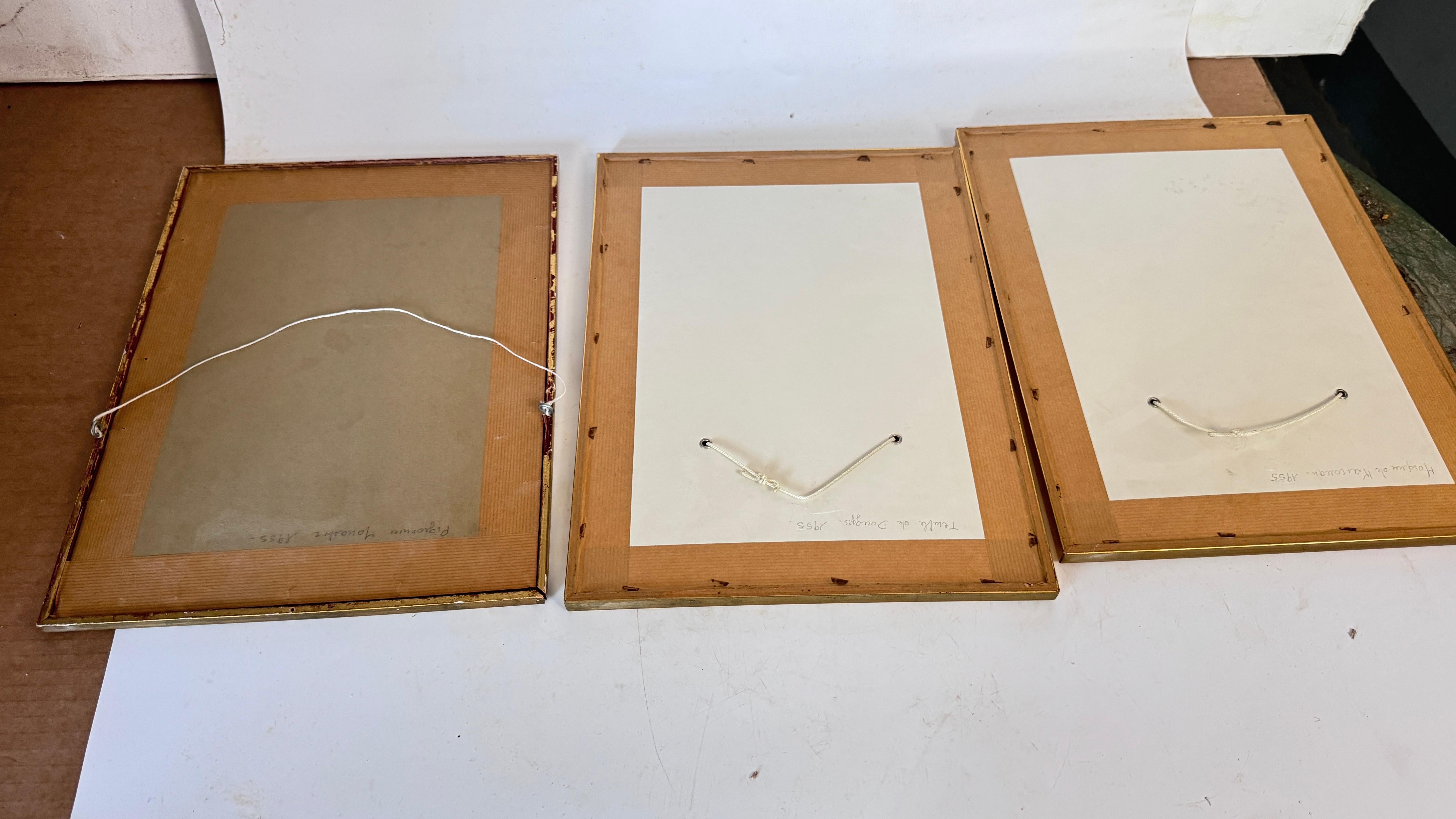 Set of 3 Framed Black and White Photographs 1950s Monuments Gold Frames Dorado en venta