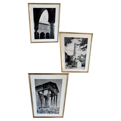 Set of 3 Framed Black and White Photographs 1950s Monuments Gold Frames