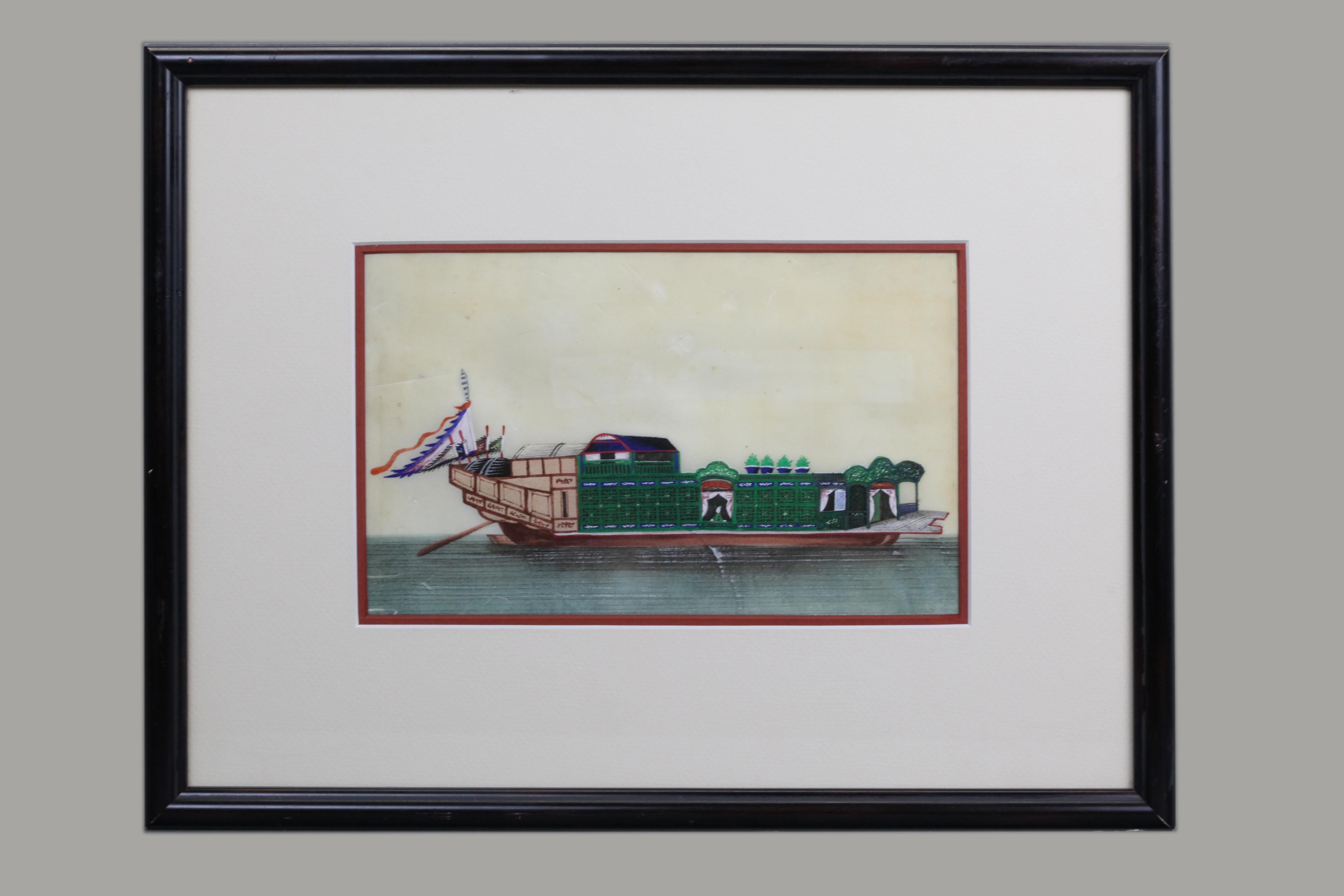 Ensemble de 3 peintures chinoises encadrées en papier de pichet, 19e siècle Bon état - En vente à New York, NY