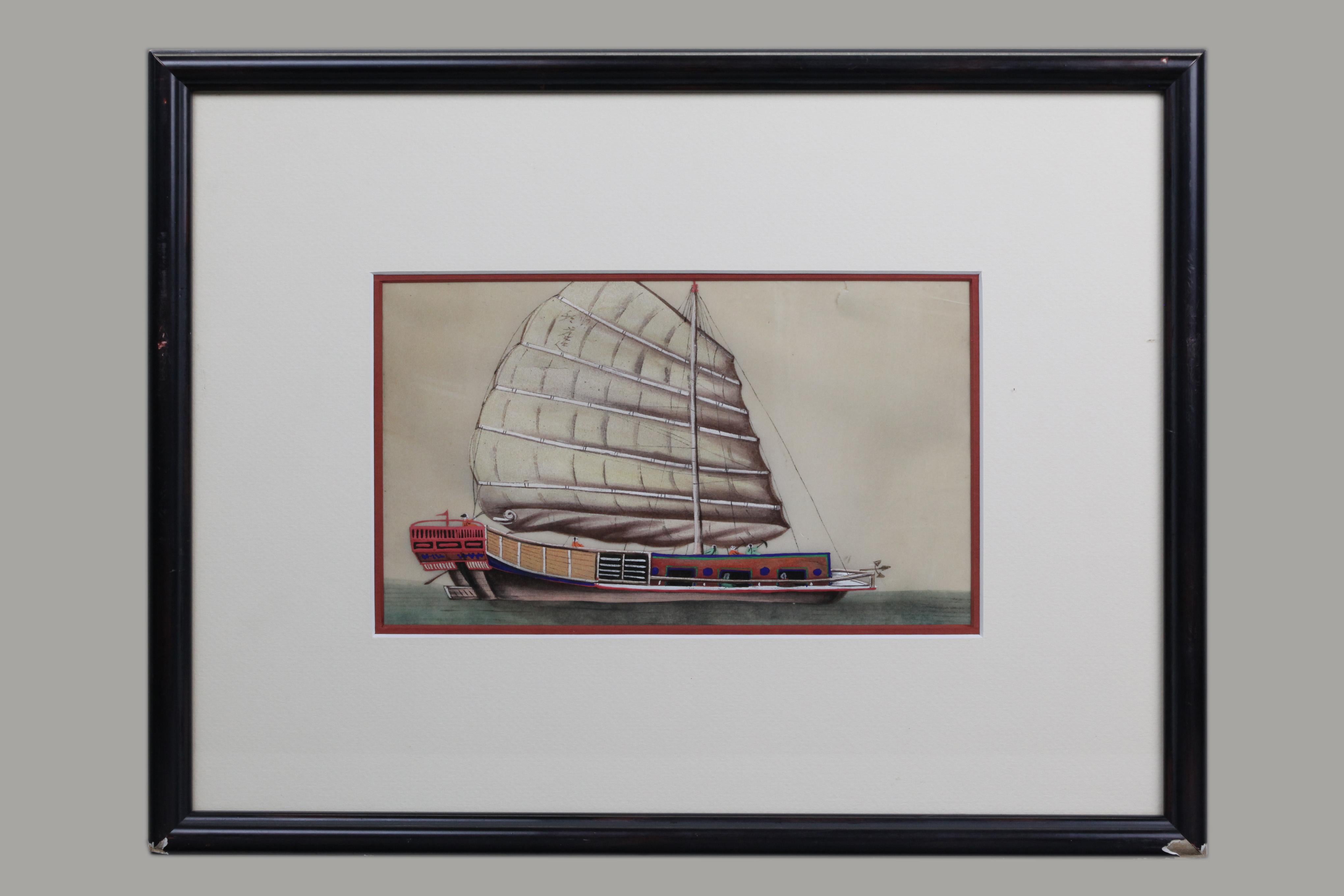 Peinture Ensemble de 3 peintures chinoises encadrées en papier de pichet, 19e siècle en vente