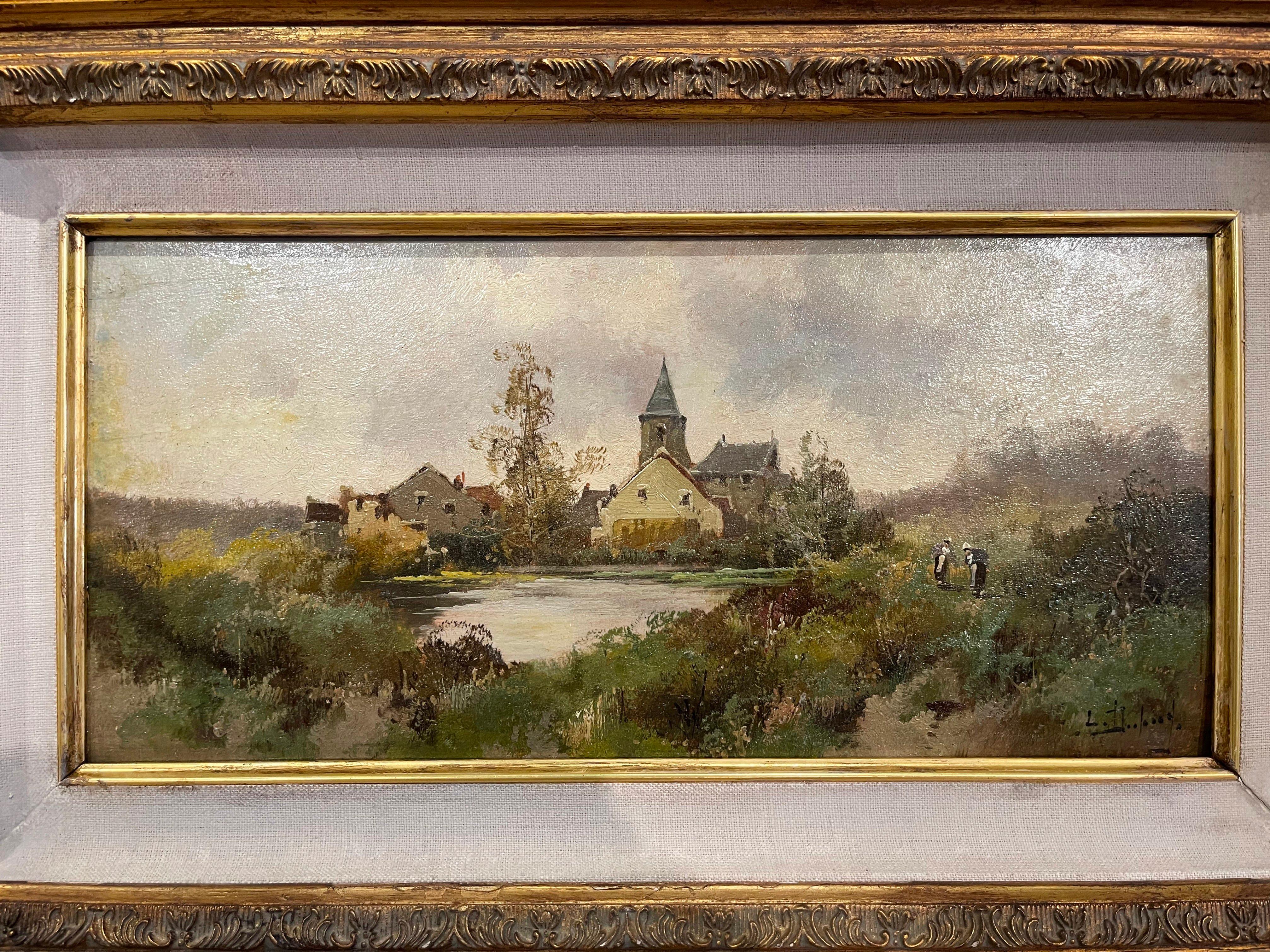 Carved Set of 3 Framed Oil on Board Paintings Signed Leon Dupuy for E. Galien-Laloue For Sale