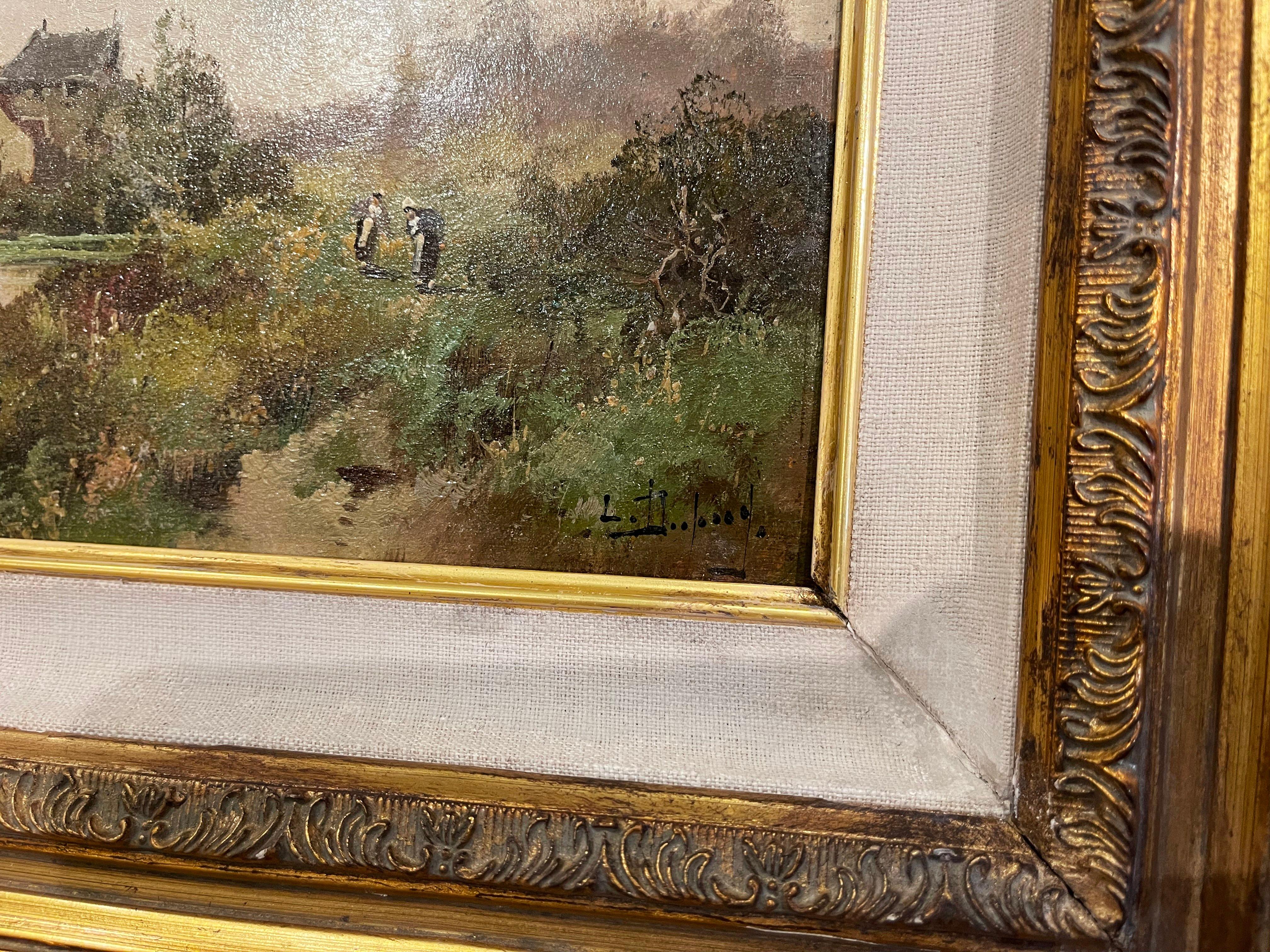 Set of 3 Framed Oil on Board Paintings Signed Leon Dupuy for E. Galien-Laloue In Excellent Condition For Sale In Dallas, TX