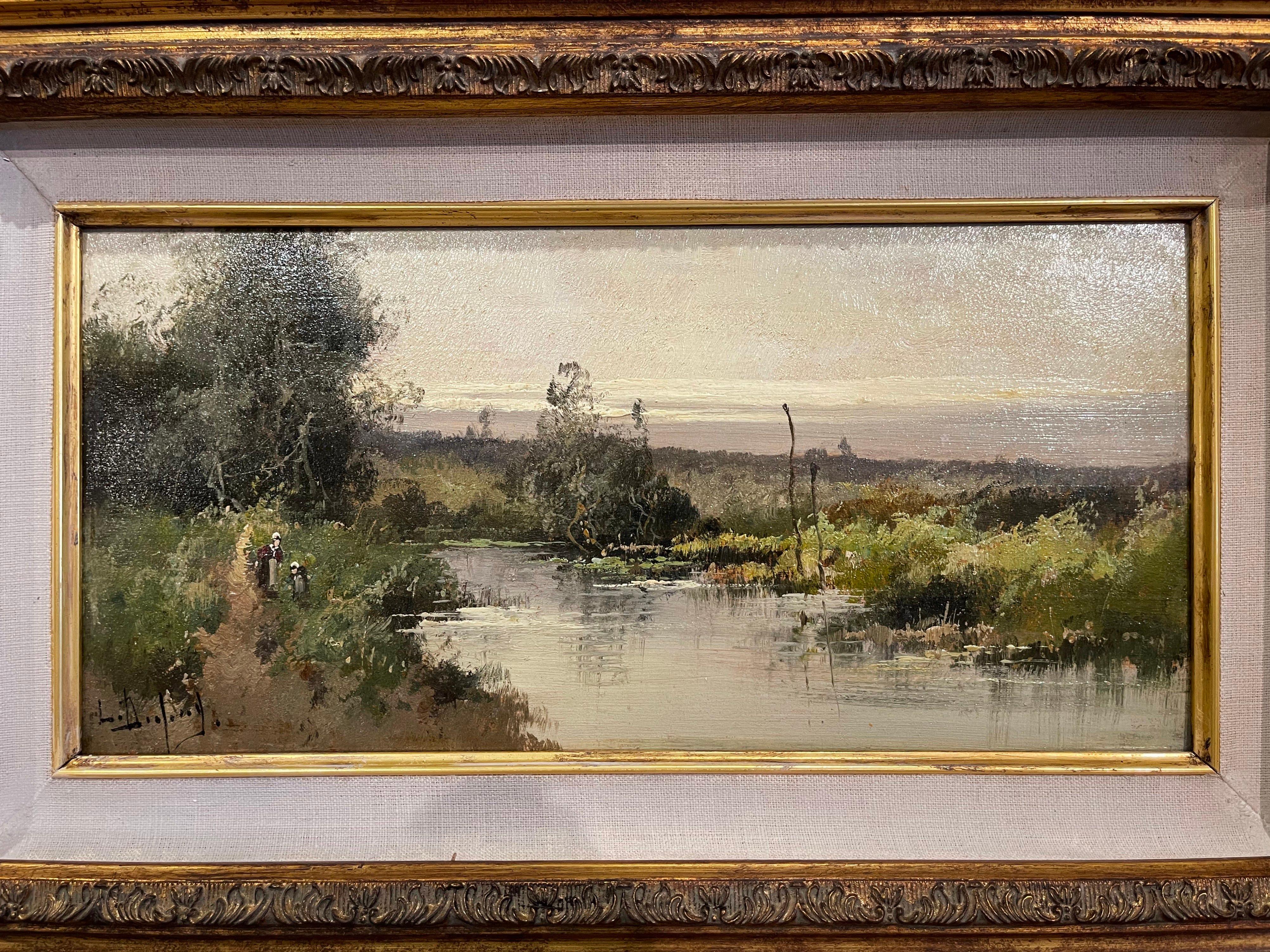 Legno dorato Set di 3 dipinti olio su tavola incorniciati firmati Leon Dupuy per E. Galien-Laloue in vendita
