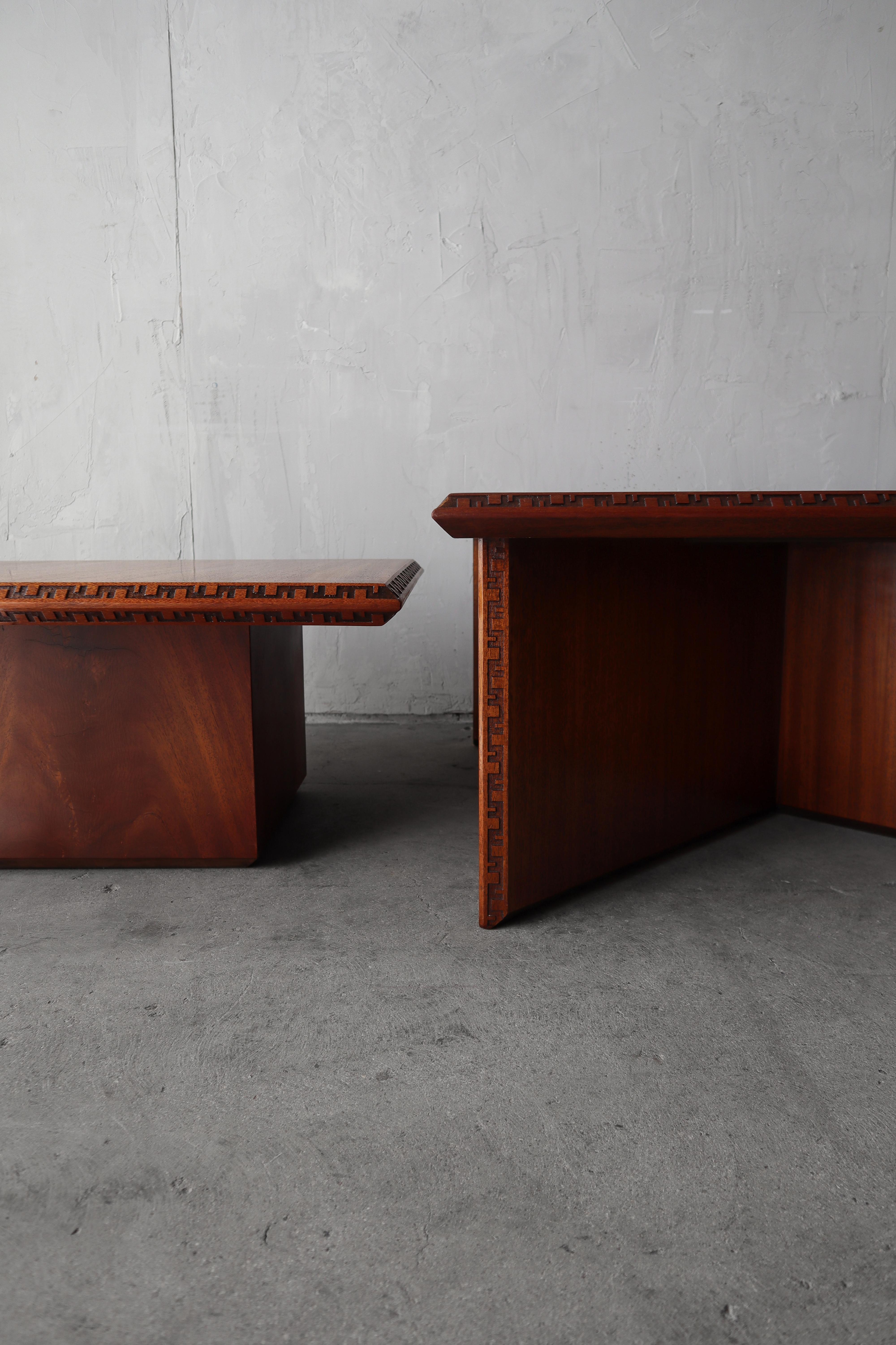 Mahogany Set of 3 Frank Lloyd Wright Taliesin Tables for Henredon For Sale