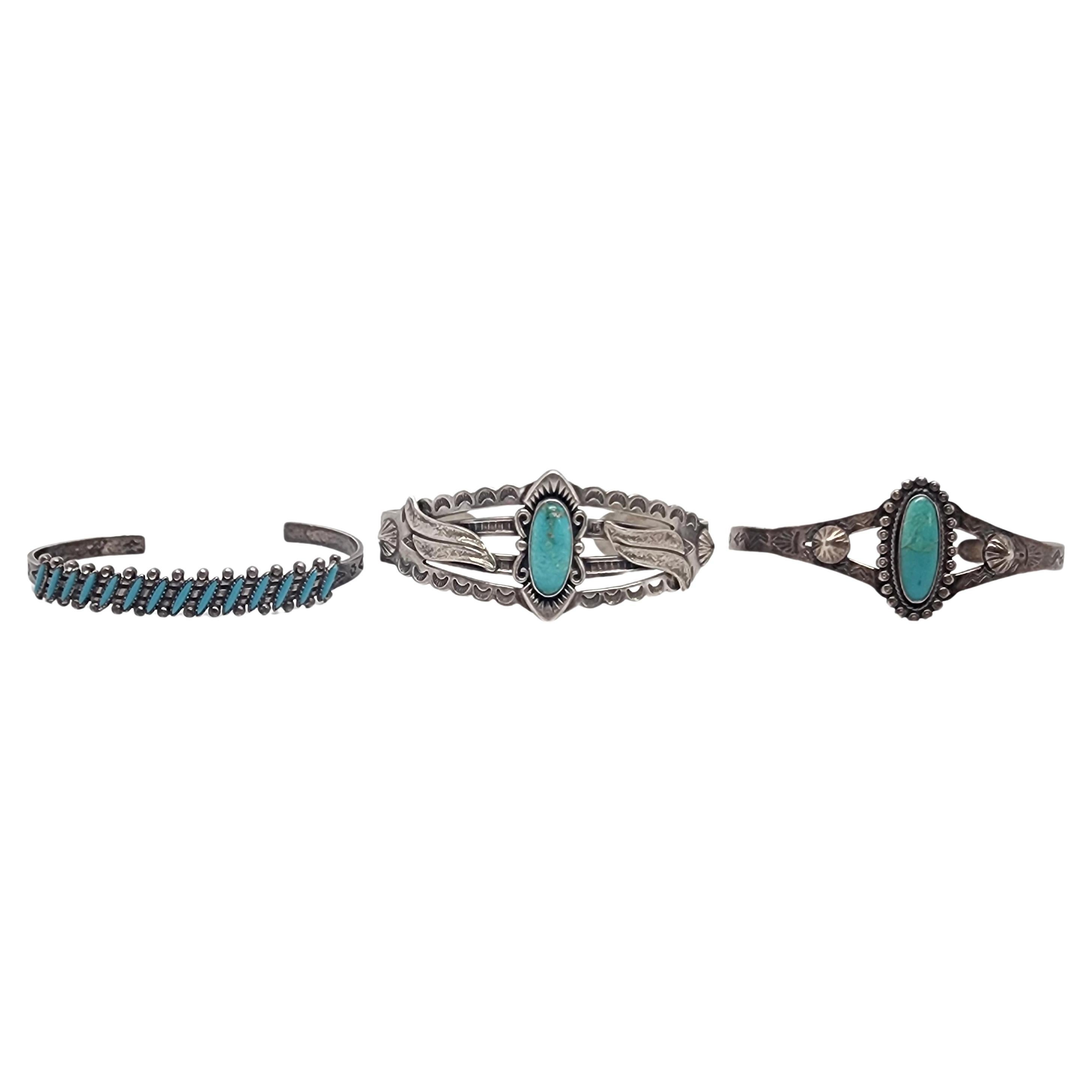 Set of 3 Fred Harvey Era Bell Trading Post Sterling Silver Cuff Bracelets #16437 For Sale