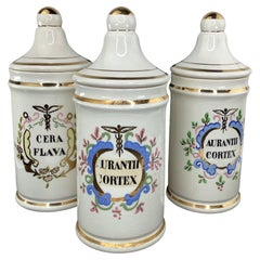 Set di 3 vasi da farmacia antichi francesi