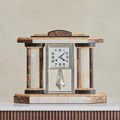 Set of 3 French Art Deco Clock + Bookends, 1930s