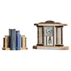 Set of 3 French Art Deco Clock + Bookends, 1930s