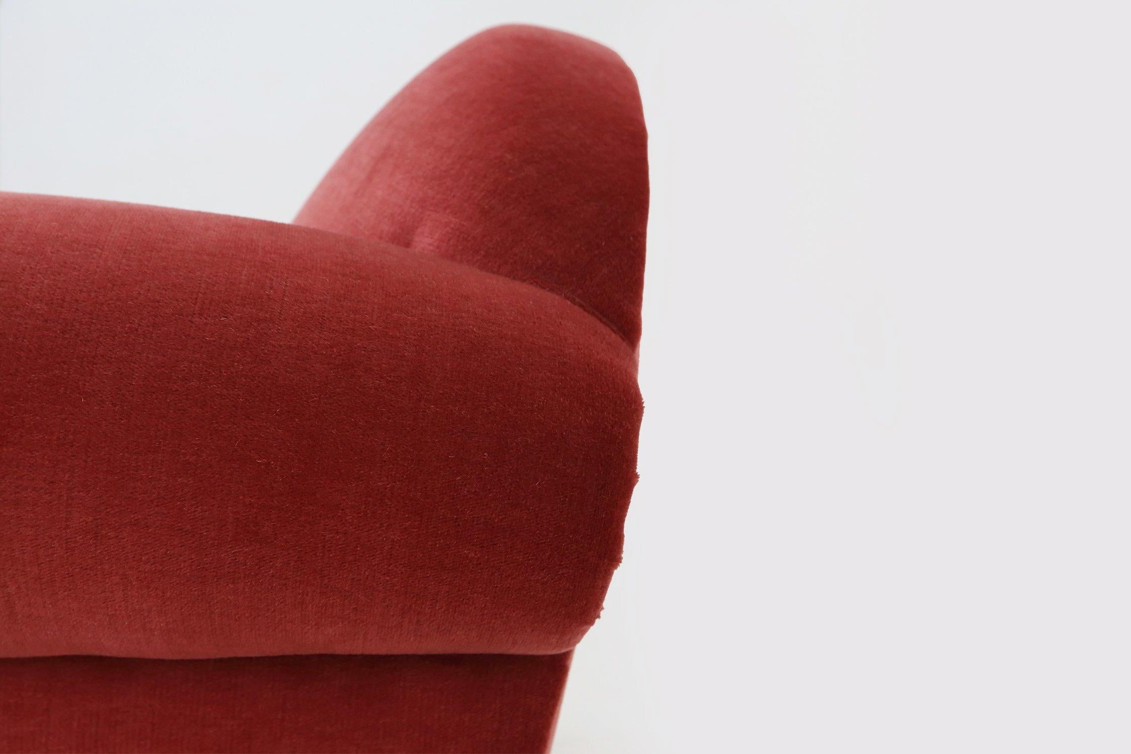 Juego de 3 sillones franceses Art Decó tapizados en terciopelo rojo, 1930 en venta 4