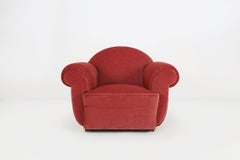 Set of 3 French Art Deco Red velvet Upholstered Armchairs, 1930