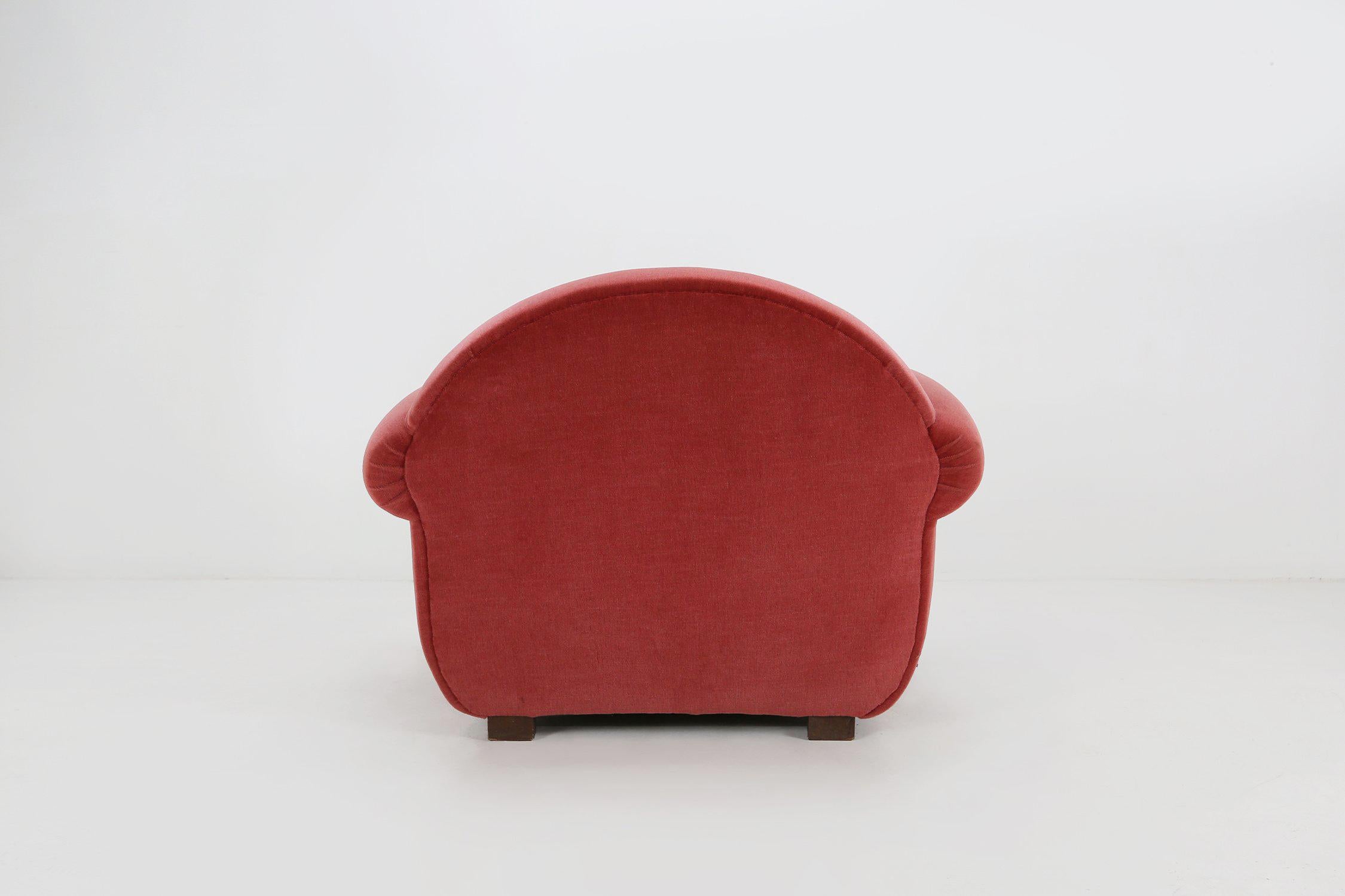 Ensemble de 3 fauteuils Art Déco français tapissés de velours rouge, années 1930 en vente 5