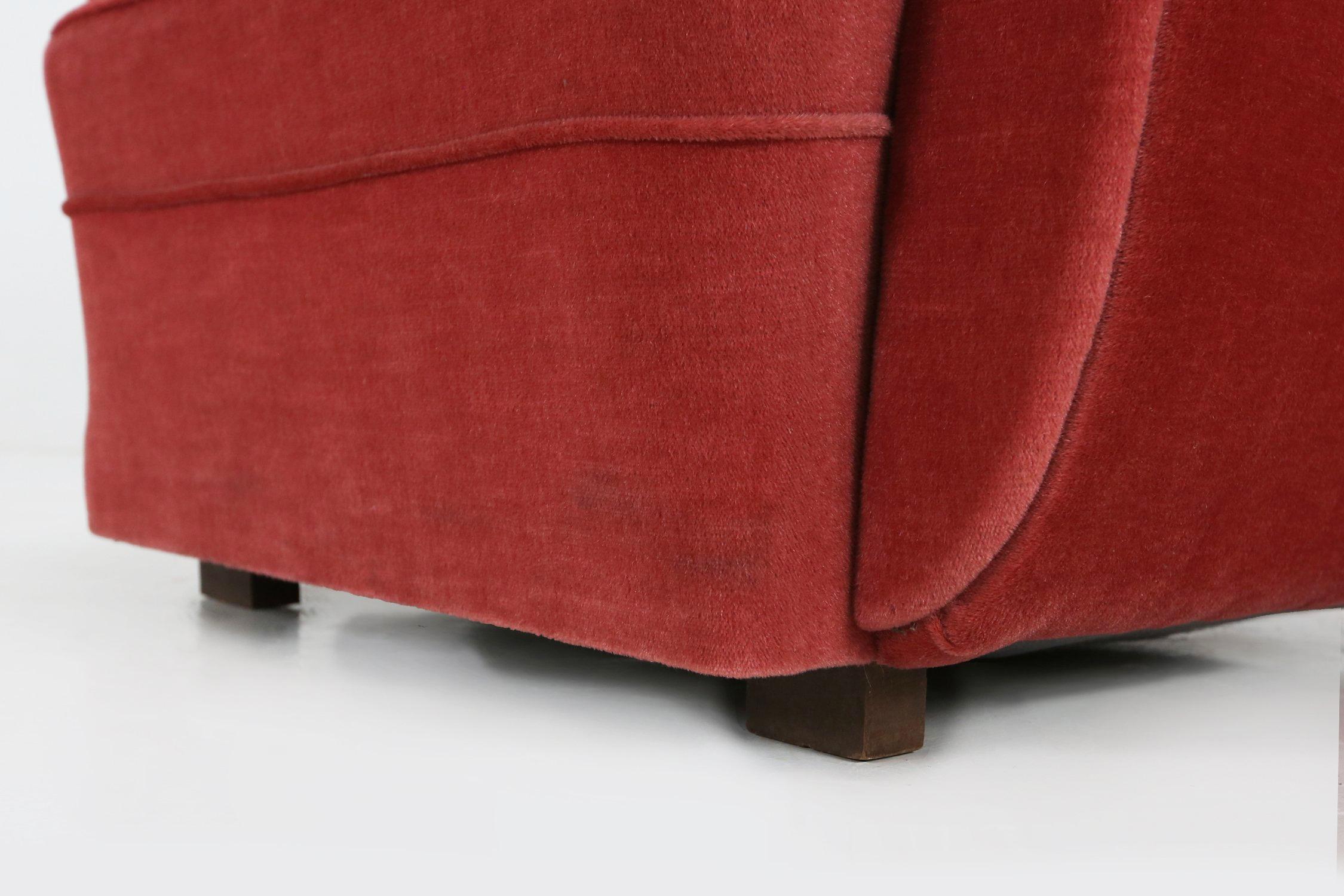 Velours Ensemble de 3 fauteuils Art Déco français tapissés de velours rouge, années 1930 en vente