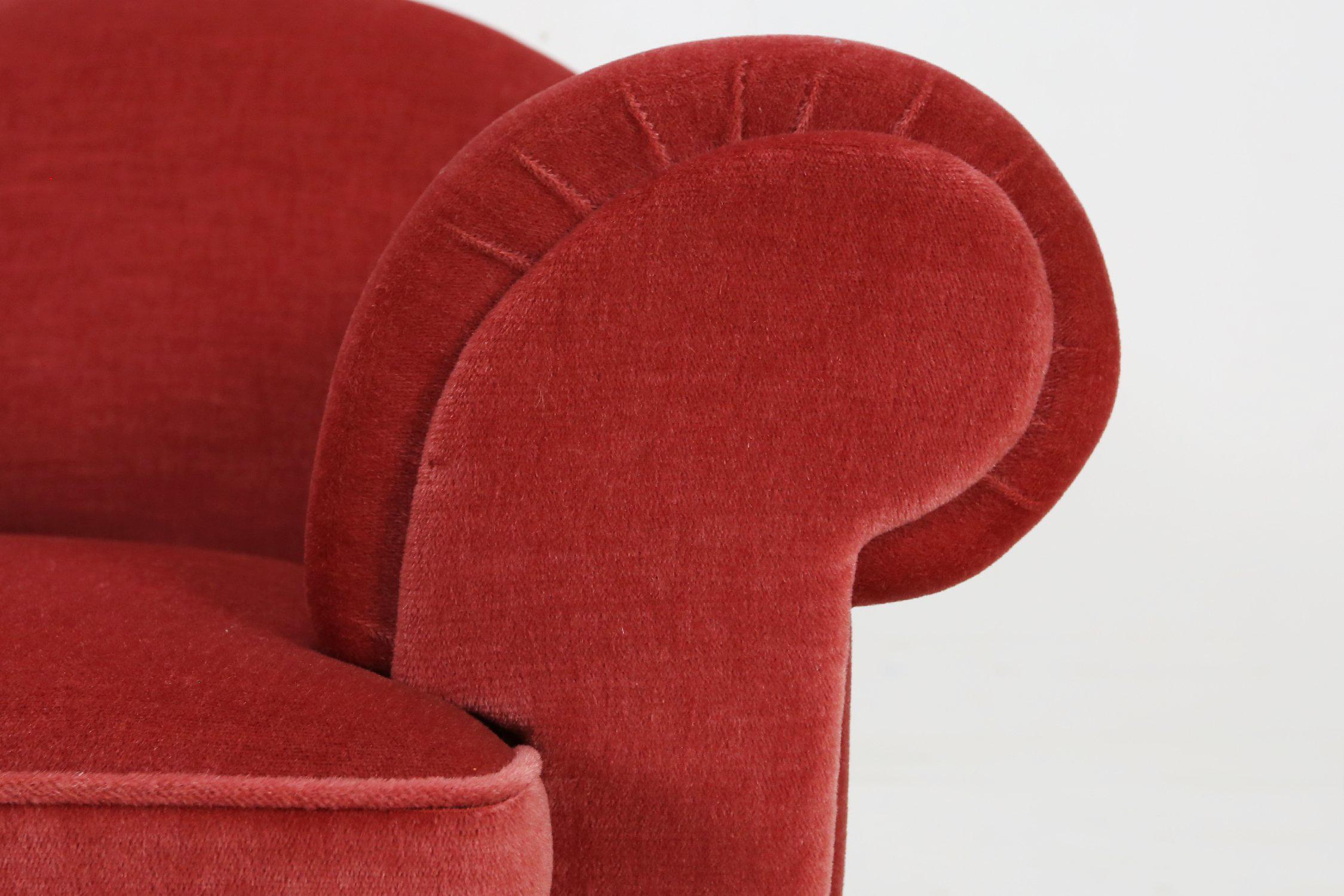 Ensemble de 3 fauteuils Art Déco français tapissés de velours rouge, années 1930 en vente 2