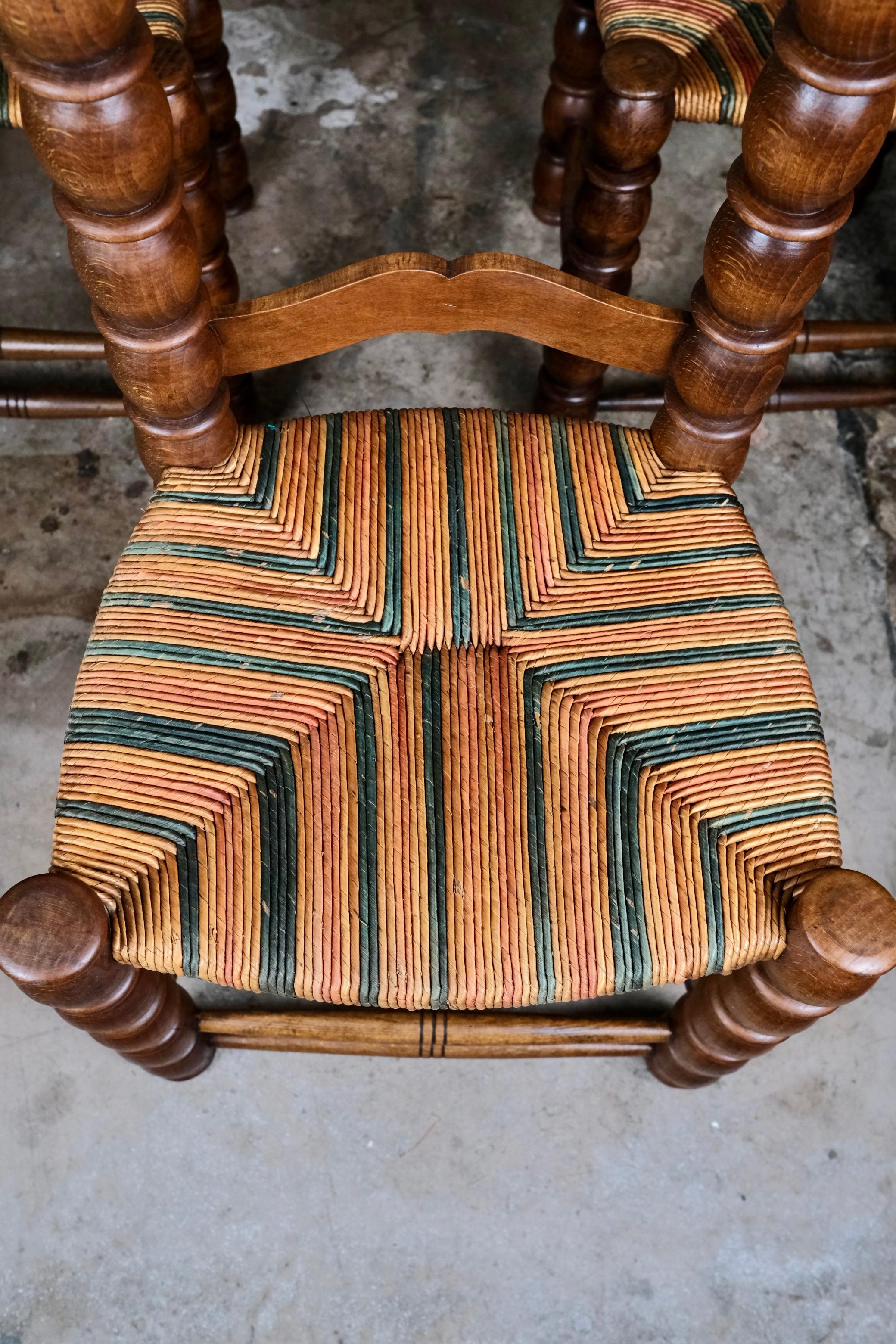 Set of 3 French bobbin chairs in the style of Charles Dudouyt, 1940-50s For Sale 8