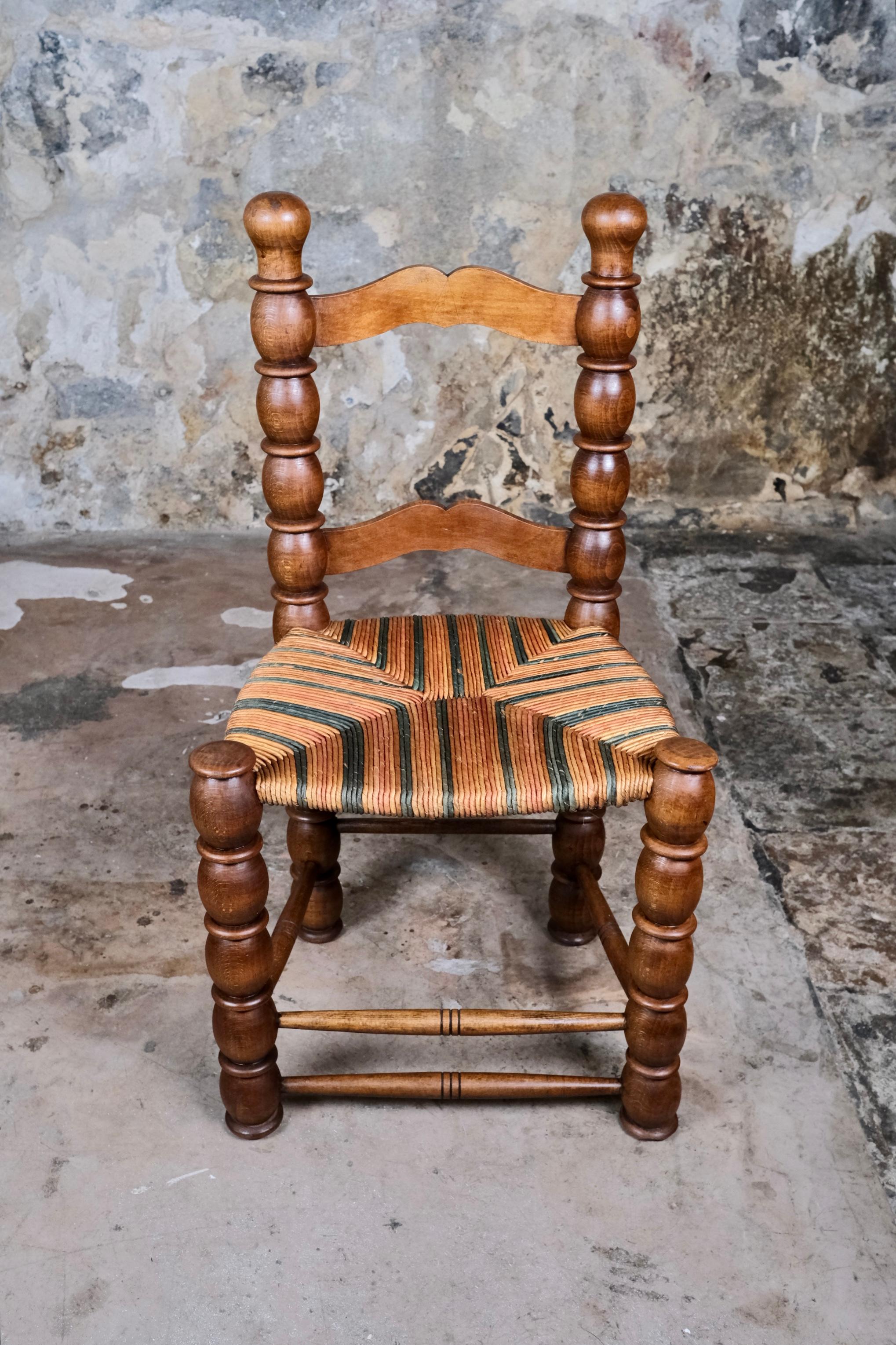 Set of 3 French bobbin chairs in the style of Charles Dudouyt, 1940-50s In Good Condition For Sale In Lyon, FR