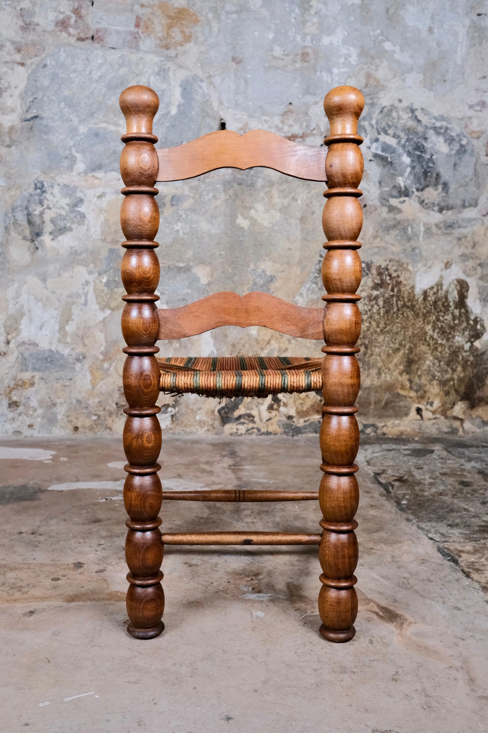 Set of 3 French bobbin chairs in the style of Charles Dudouyt, 1940-50s For Sale 2