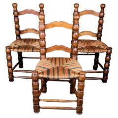 Vintage Set of 3 French bobbin chairs in the style of Charles Dudouyt, 1940-50s