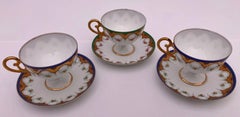 Set of Three Bone China Tea Cups with Pedestal Bottom, Saucers Early 1900s