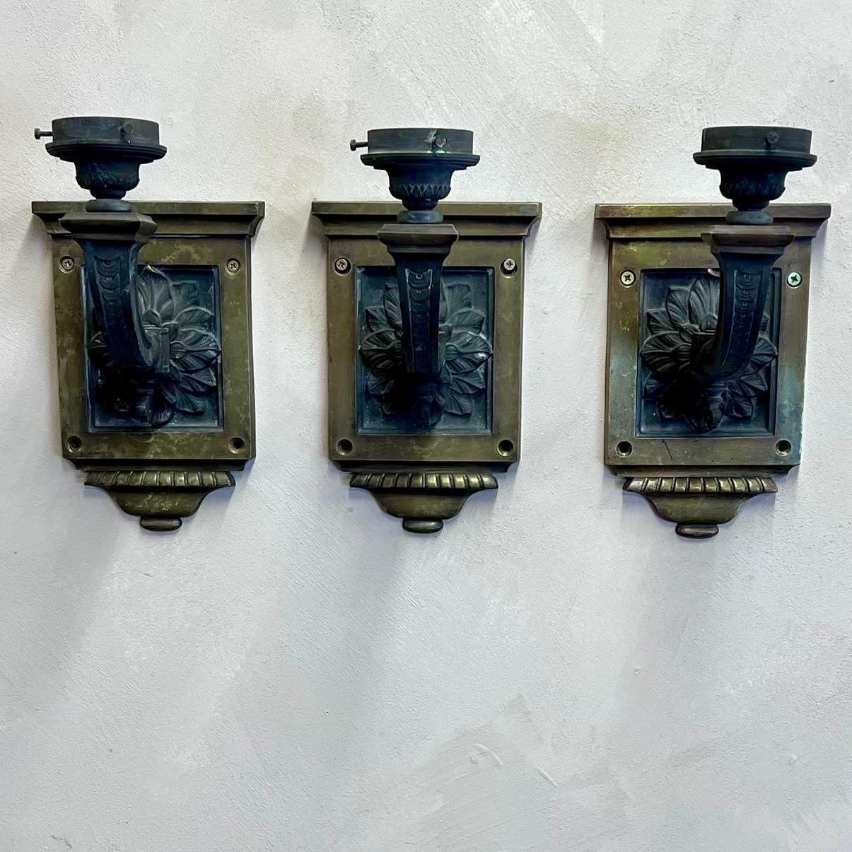 Set of 3 French Bronze and Brass Wall Lights C1900 For Sale 6