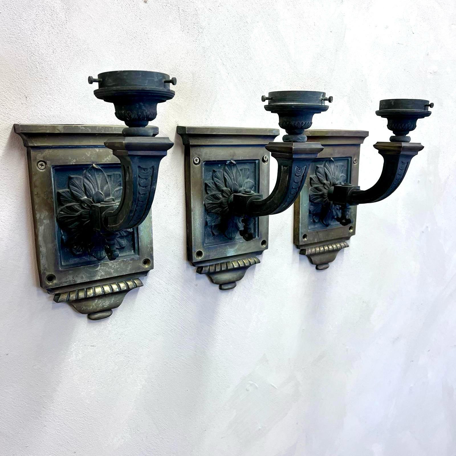 Set of 3 French Bronze and Brass Wall Lights C1900 For Sale 4