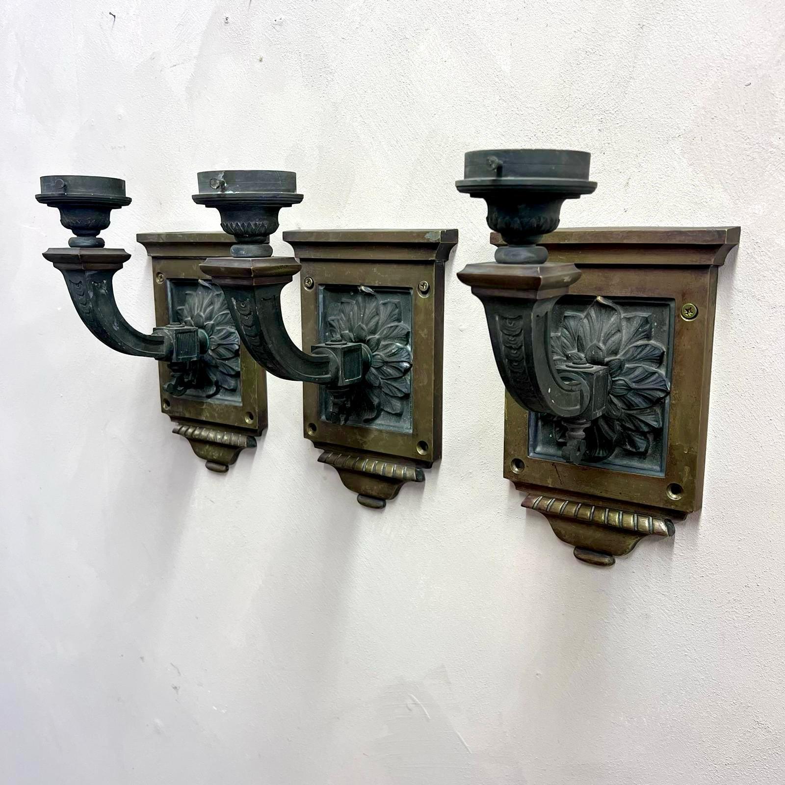 Set of 3 French Bronze and Brass Wall Lights C1900 For Sale 5