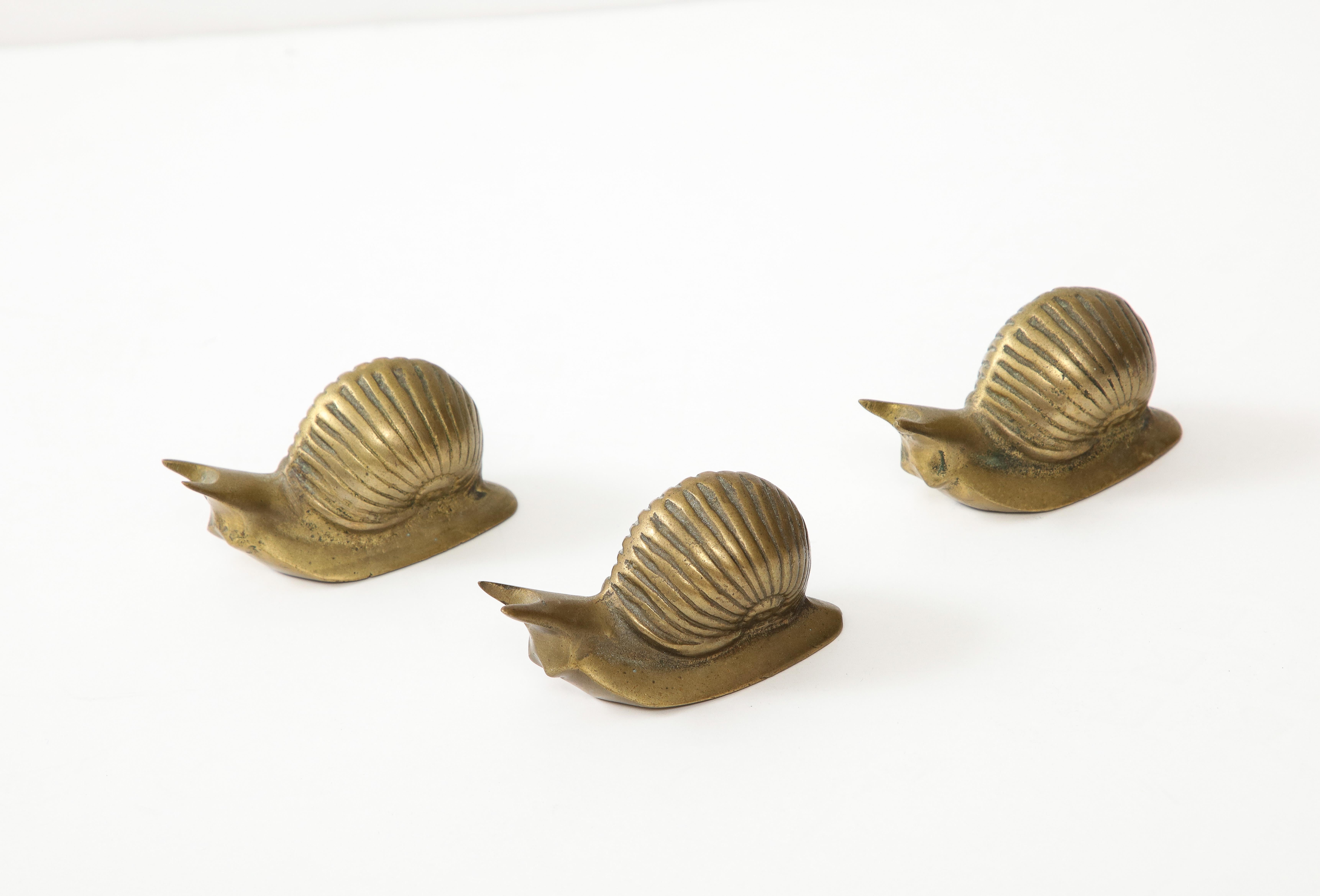 Set of 3 Mid Century solid bronze snails, France, c. 60s. 