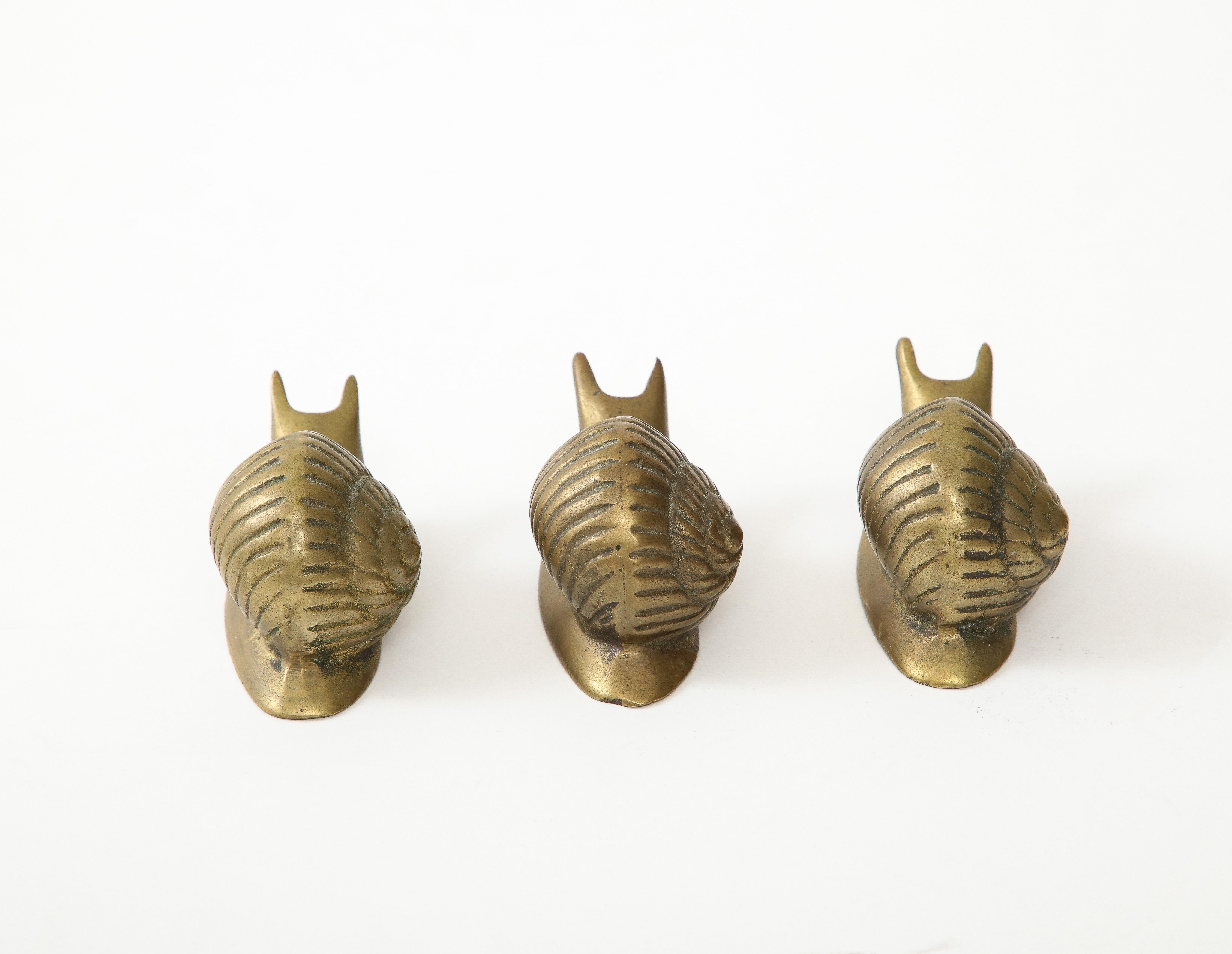 Mid-Century Modern Set of 3 French Bronze Snails For Sale