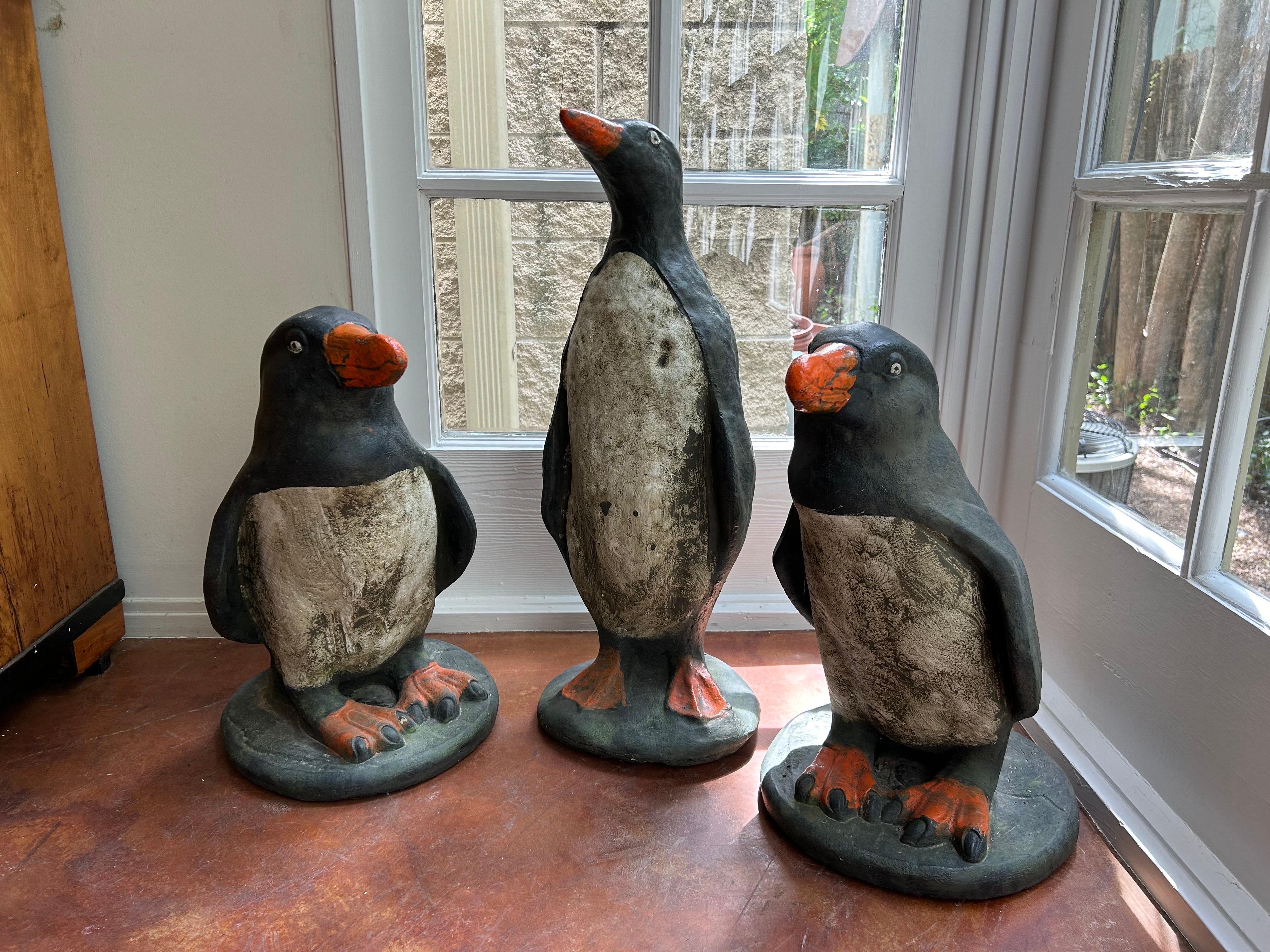 Set Of 3 French Cast Stone Penguin Garden Statues For Sale 6