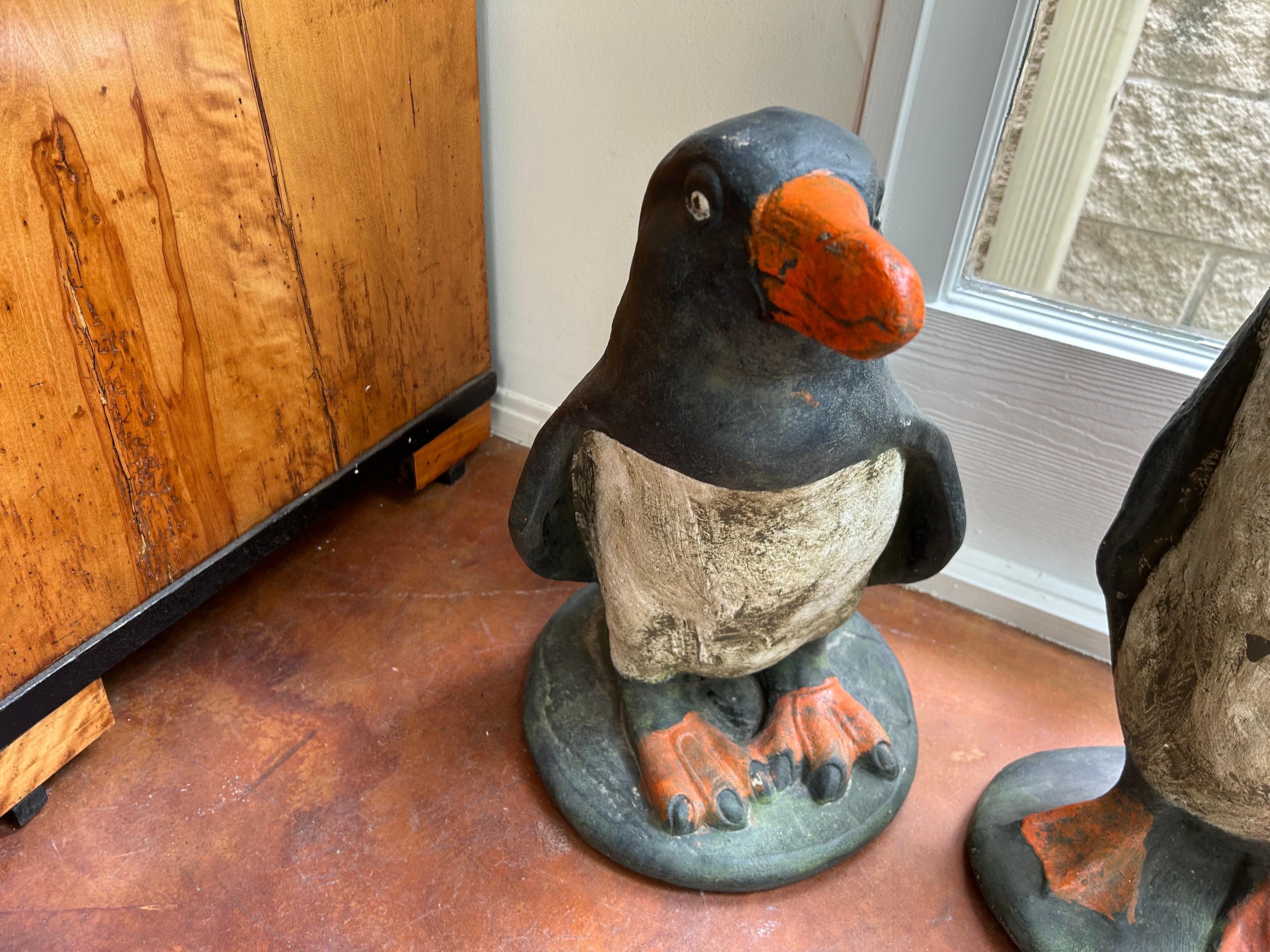 Set Of 3 French Cast Stone Garden Penguins.
This terrific set of 3 French penguin garden statues or garden ornaments are formed of paint decorated heavy cast stone in black, white and orange. Our set consists of 3 French penguins which are perfect