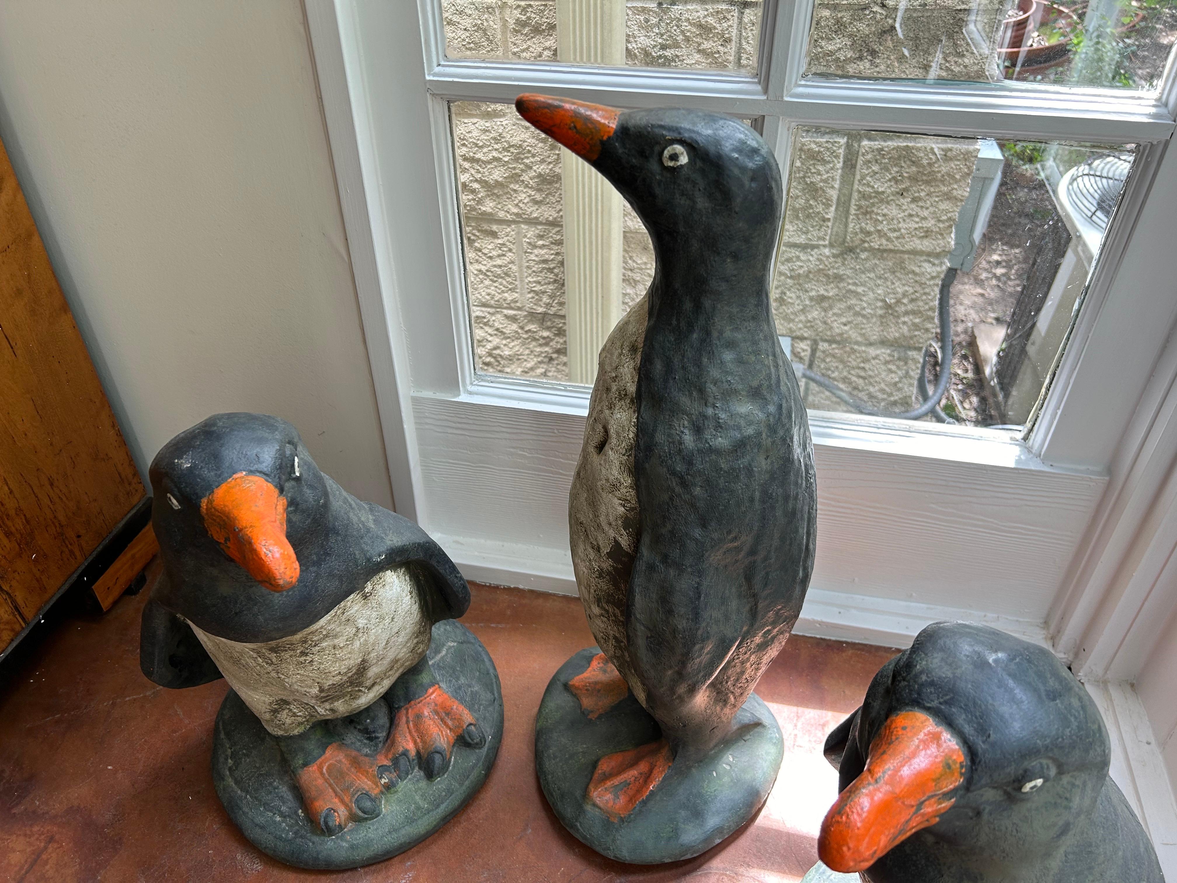 Set Of 3 French Cast Stone Penguin Garden Statues For Sale 1
