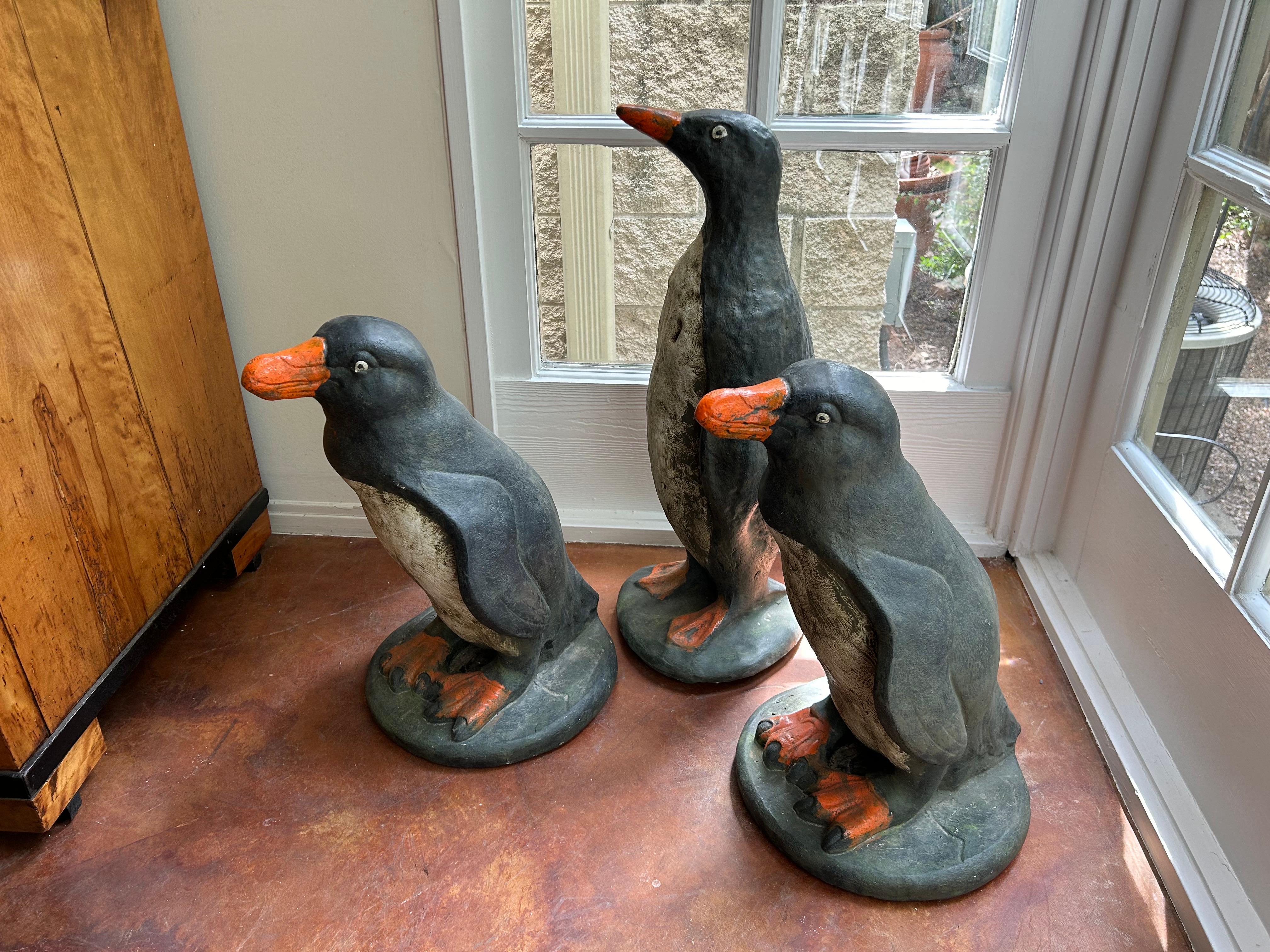 Set Of 3 French Cast Stone Penguin Garden Statues For Sale 2