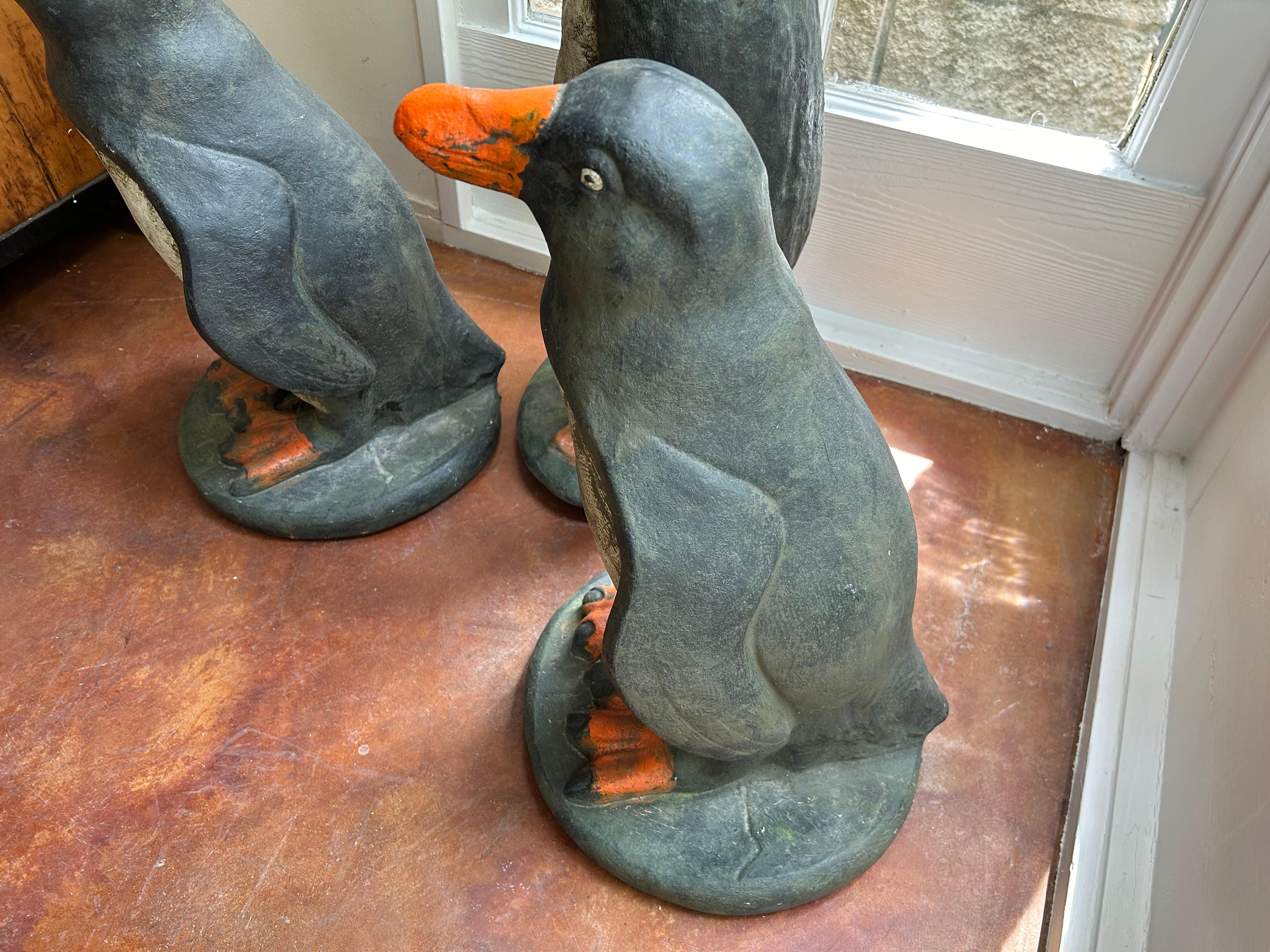 Set Of 3 French Cast Stone Penguin Garden Statues For Sale 3