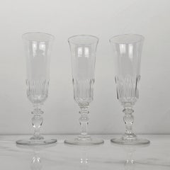 Set of 3 French Champagne Flutes in Crystal Glass, Ca. 1880