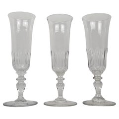 Set of 3 French Champagne Flutes in Crystal Glass, Ca. 1880