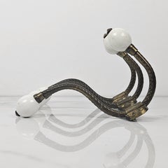 Set of 3 French Coat Hangers in Brass and Porcelain, 1930s