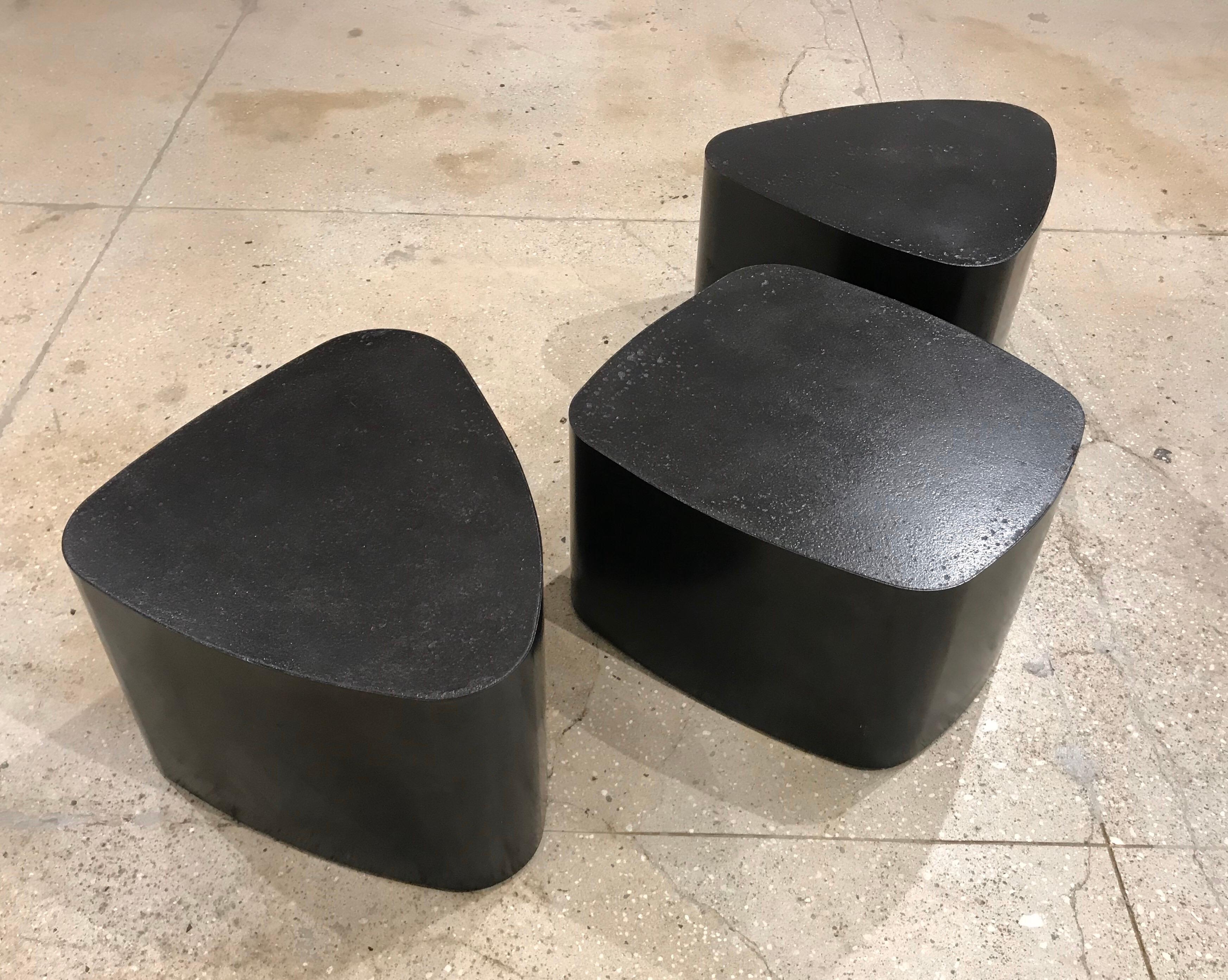 Set of 3 French Custom Black Galet Tables Stephane Ducatteu 4