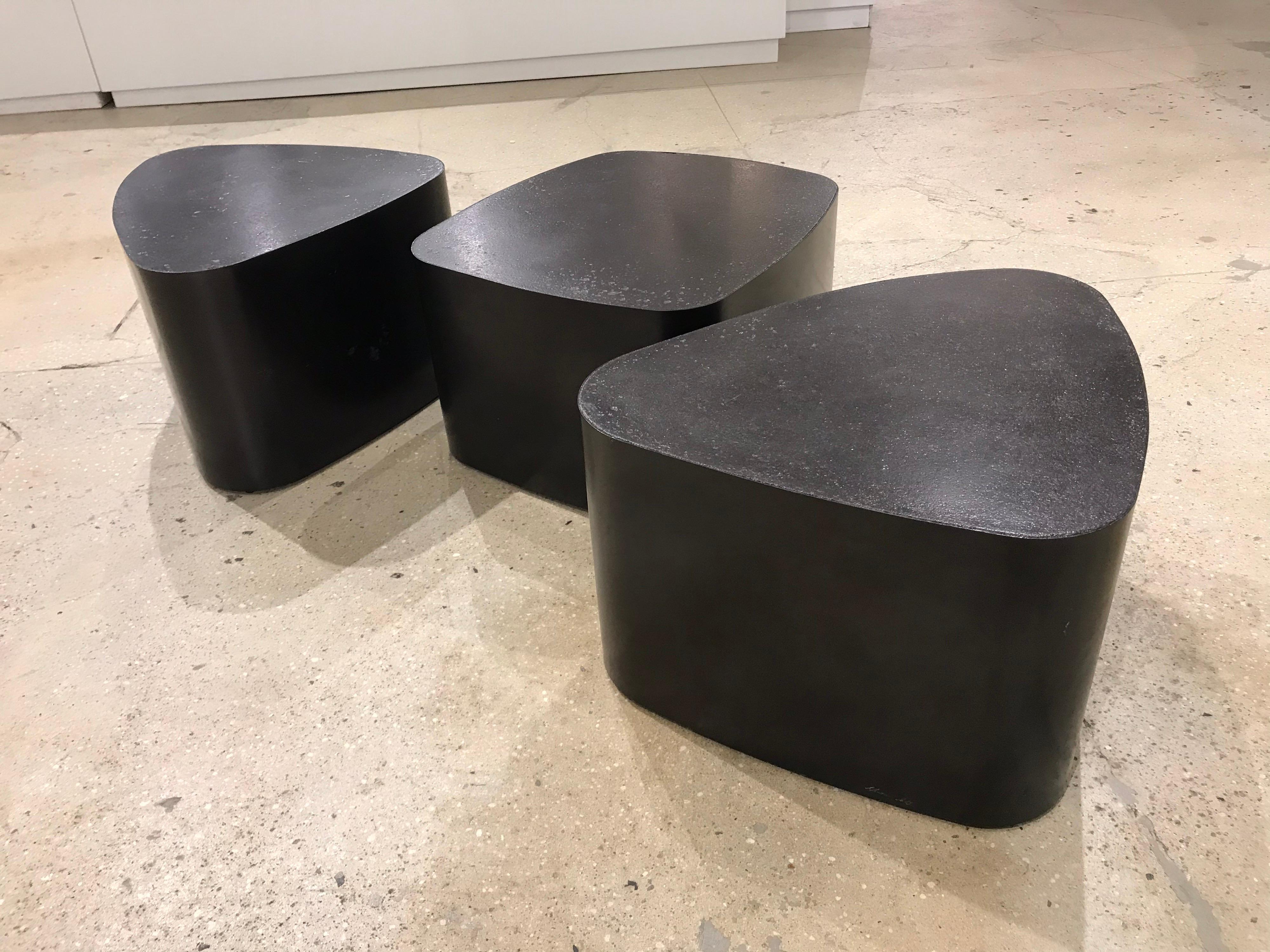 Set of 3 French Custom Black Galet Tables Stephane Ducatteu 7